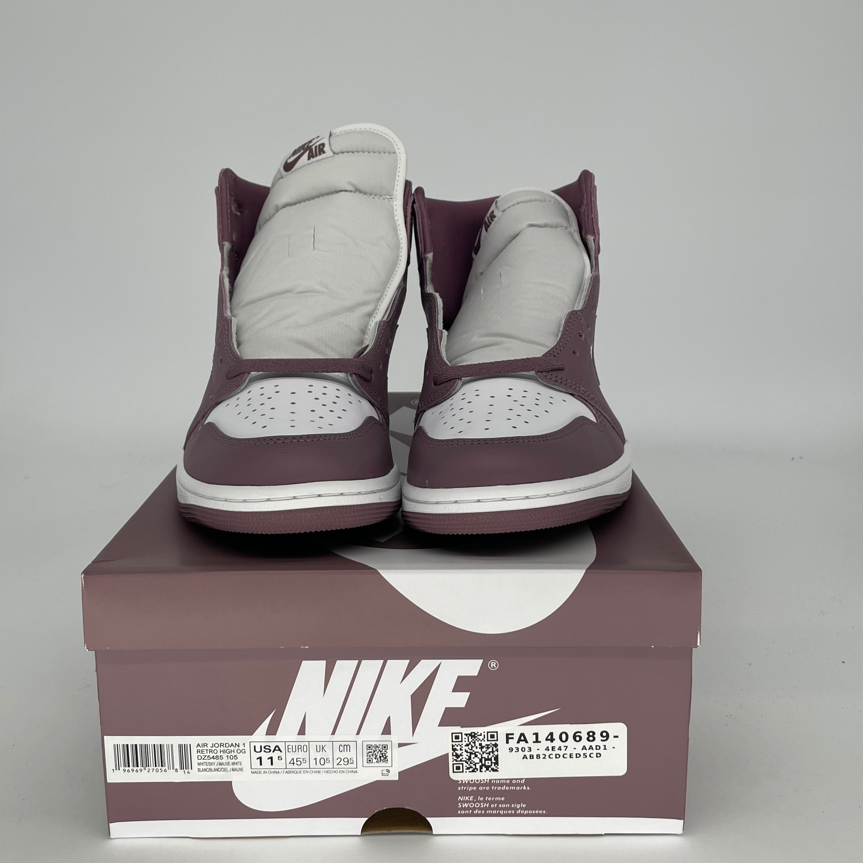 AIR JORDAN 1 MAUVE SNEAKERS - SIZE 11.5 MEN'S (DZ5485-105) - Retro Basketball Shoes for Casual Wear & Street Style Fashion