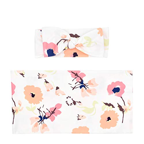 Soft Flower Print Newborn Receiving Blanket & Headband Set - Baby Swaddle Wrap for Boys & Girls - Perfect Baby Shower Gift for Newborns - Ideal for Hospital Photos, Nursery Decor & First Outings