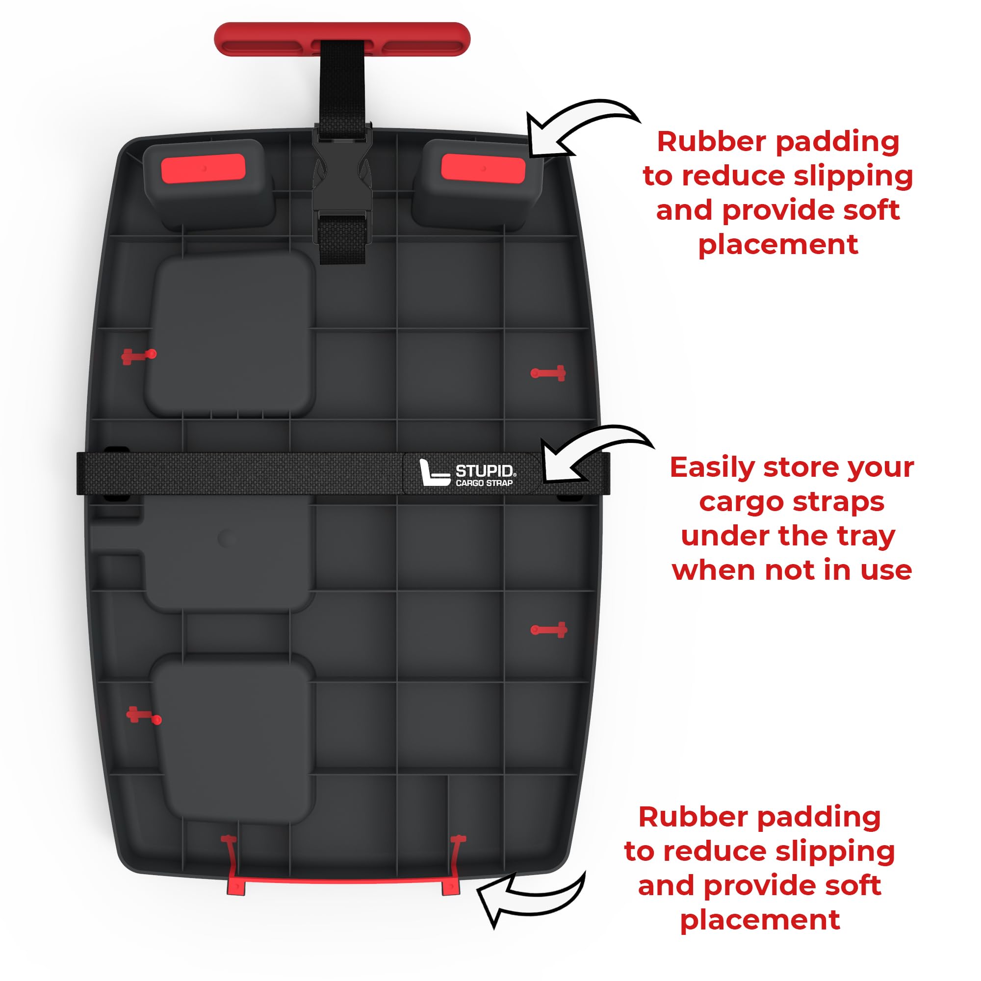 STUPID Car Tray - Premium Car Organizer with 2 Elastic Straps & Quick-Release Seat Anchor - Mobile Office Desk for Cars - Perfect for Road Trips, Food, Laptop Work & Hot Rod Accessories