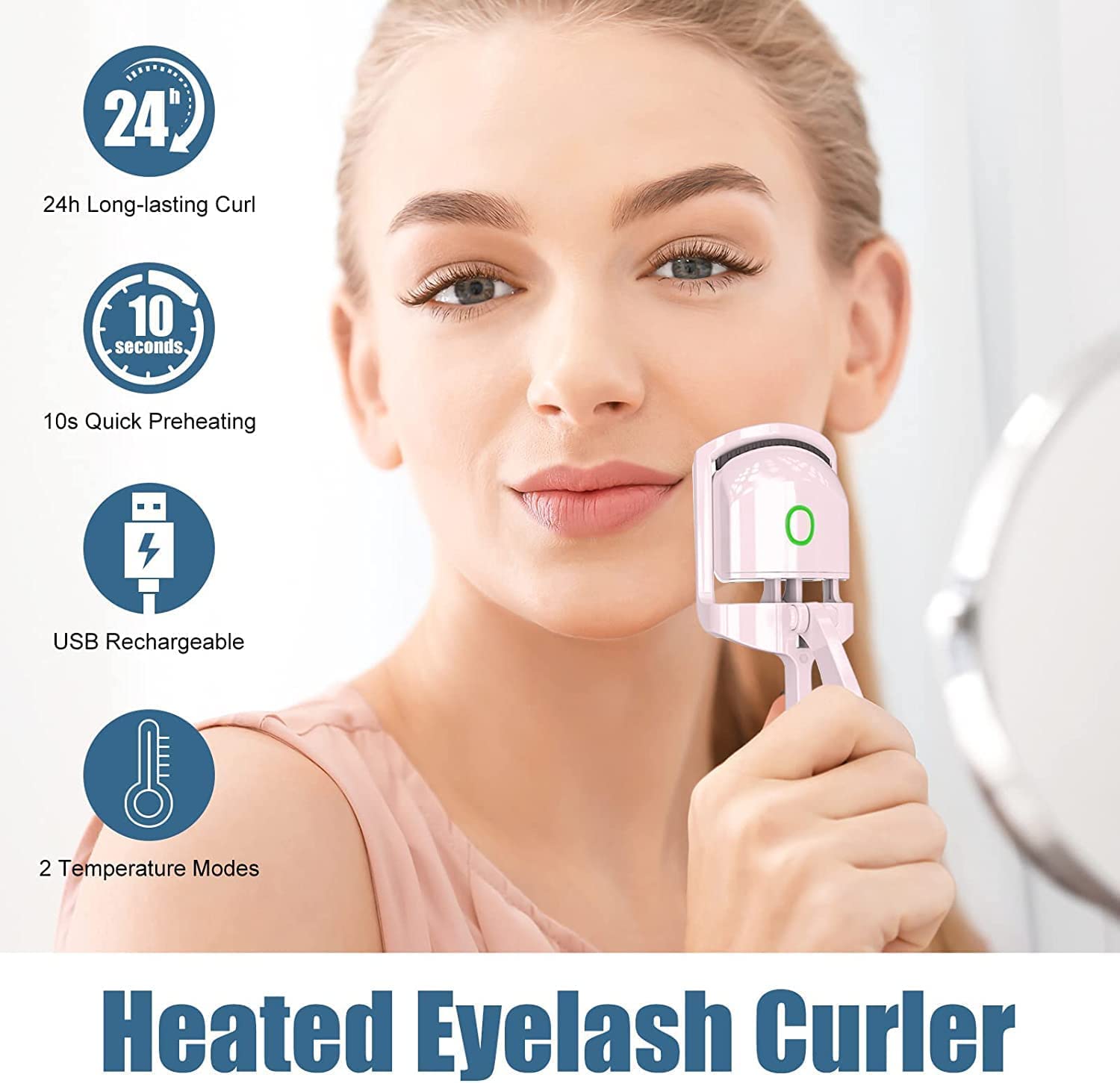 Magnova Store USB Heated Eyelash Curler for Women - 2 Adjustable Temperature Settings, Long-Lasting Warm Curling Tool for Natural Lashes | Perfect for Home Use, Travel & Professional Makeup Application