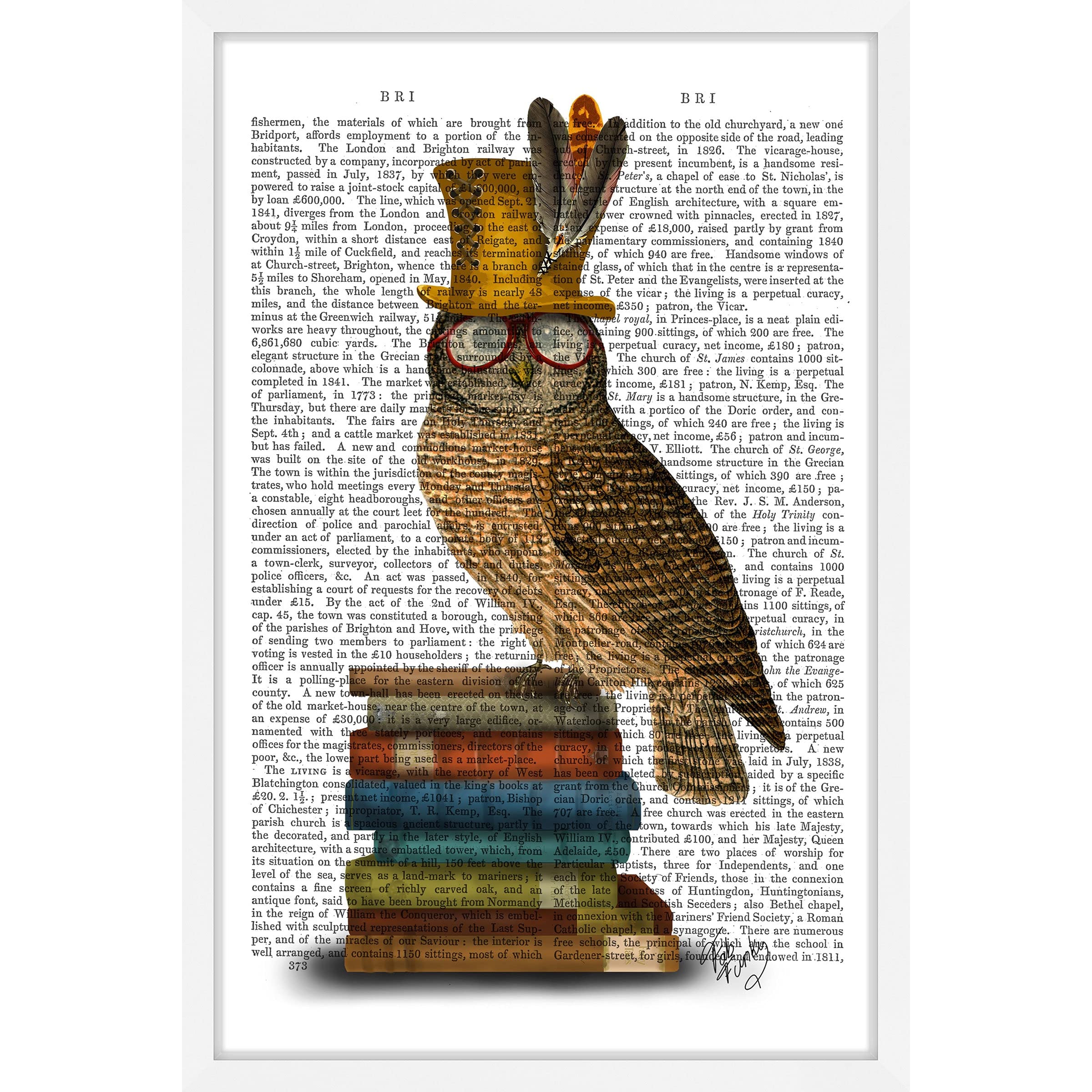 Handmade Owl on Books Framed Print 16x24 - Marmont Hill Wall Art Decor for Living Room, Bedroom & Office