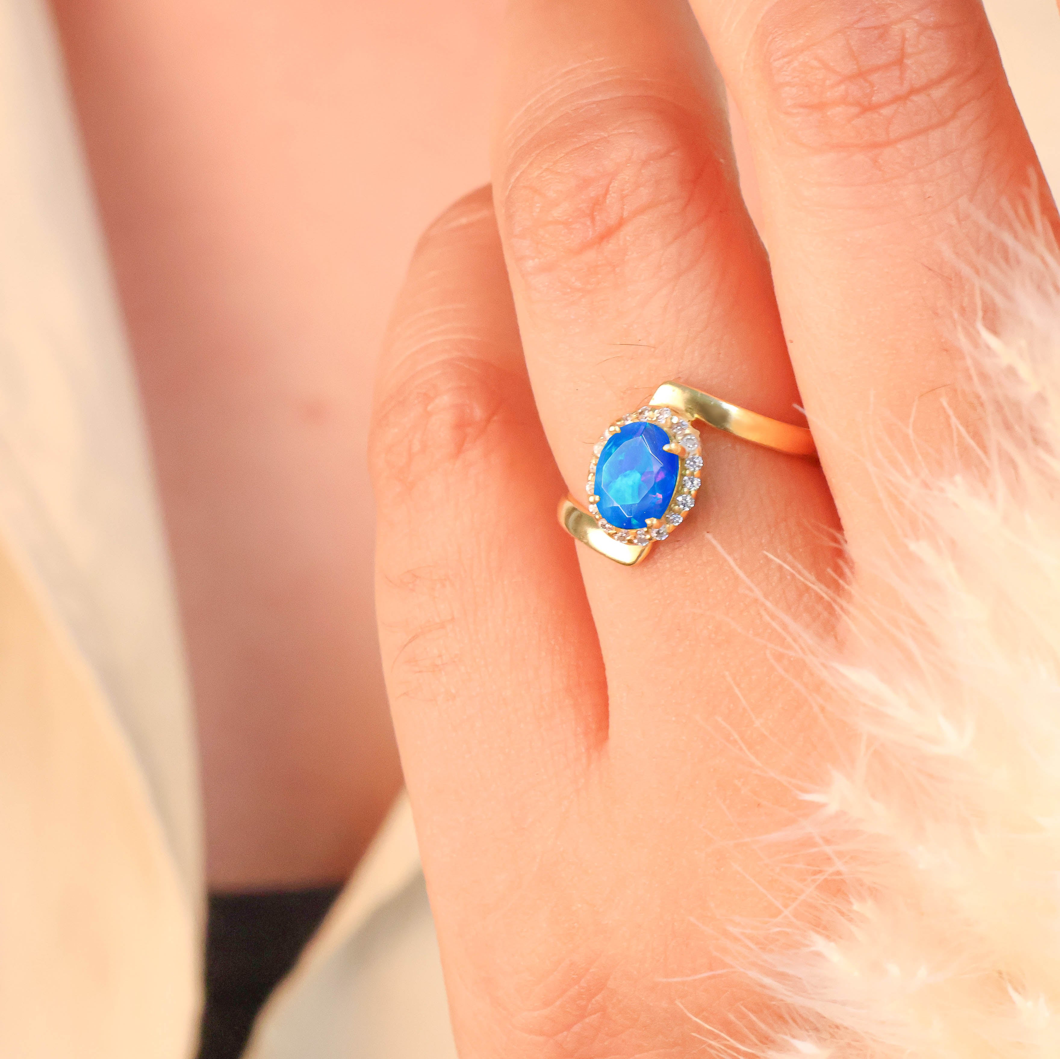 Natural Blue Fire Ethiopian Opal Wedding Ring for Women - Elegant 925 Sterling Silver Engagement Band - Perfect for Bridal, Anniversary & Special Occasions