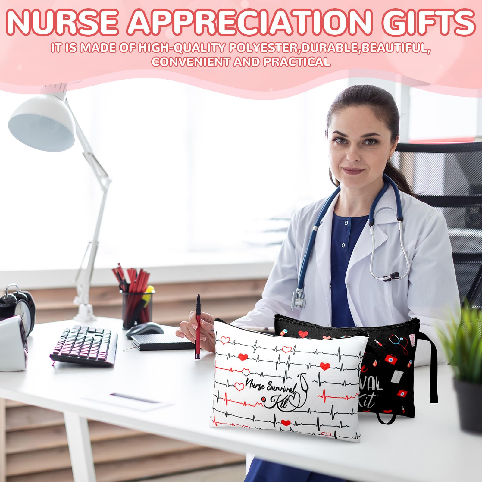 24 Pack Nurse Cosmetic Bags Bulk - Waterproof Canvas Zipper Pouch for Nursing Survival Kit - Perfect Nurse Week Gifts, Healthcare Worker Appreciation & Nursing Graduation 2025 - Great for Travel, Makeup Storage & Medical Supplies Organization