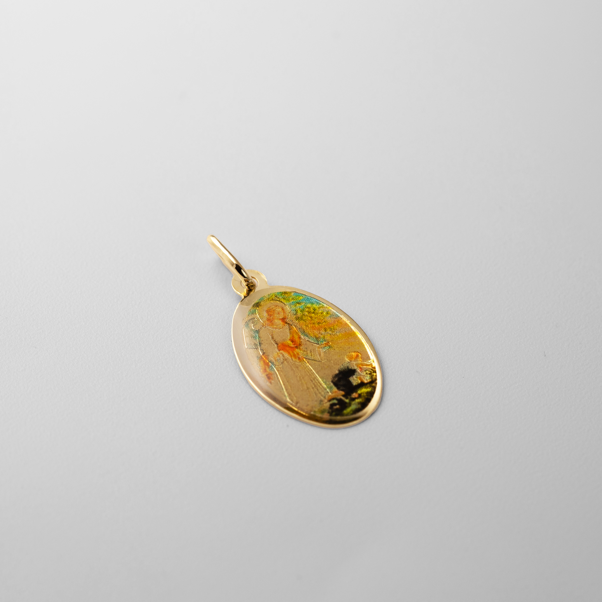 Gold Guardian Angel Enamel Oval Pendant Necklace PT3136 - Elegant Religious Jewelry Gift for Women, Perfect for Baptism, Confirmation & Special Occasions