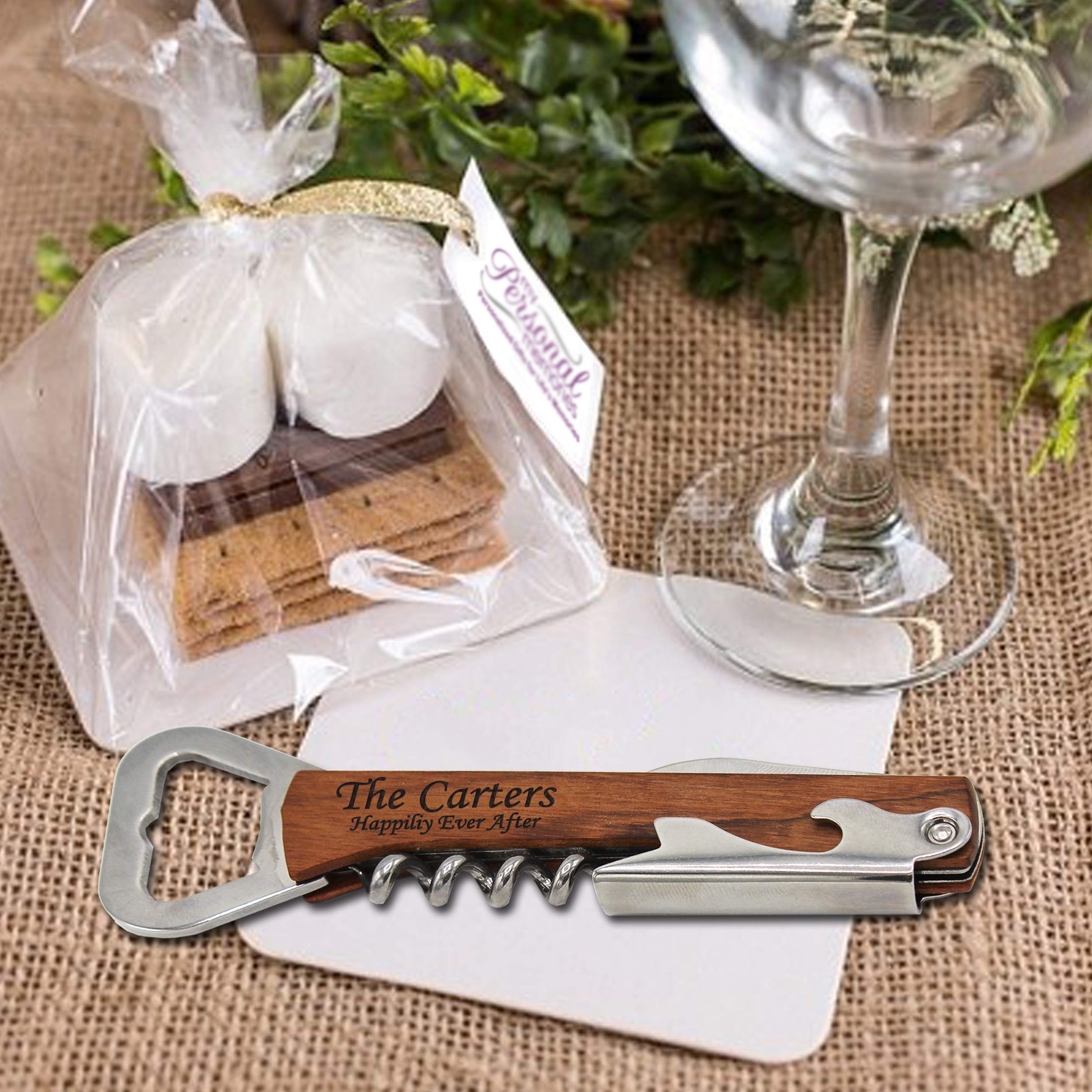 Personalized Engraved Corkscrew Wedding Favors - Custom Wine & Beer Bottle Opener Set for Bridal Showers, Receptions, Parties (25 Pack) - Perfect for Anniversary Gifts, Wine Lover Presents & Special Occasions