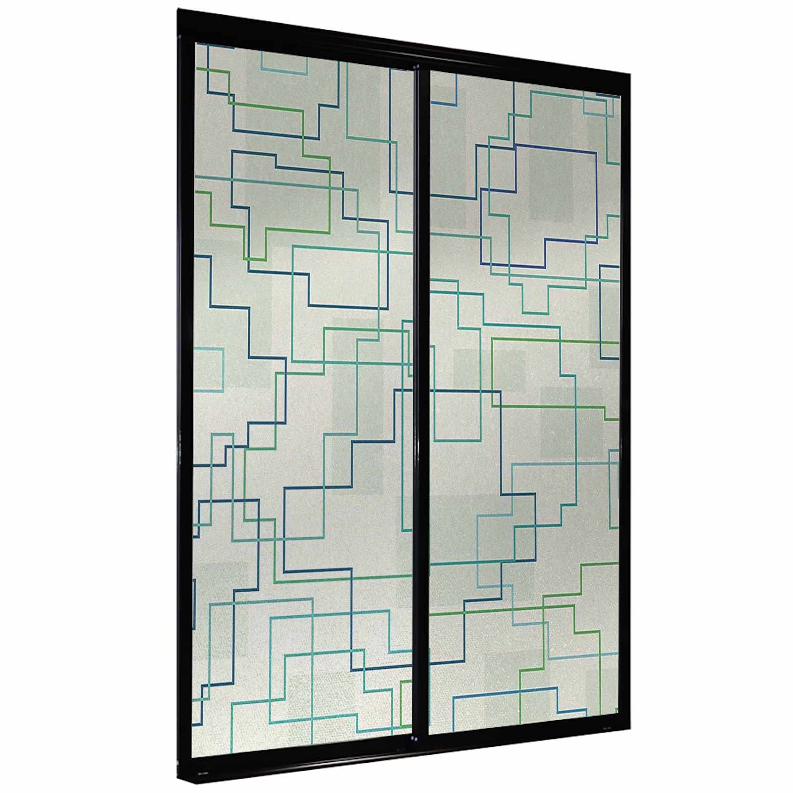 Anti UV Static Cling Window Film - Mint Green & Royal Blue Privacy Glass Tint for Heat Control | Geometric Design for Home & Office Windows | Perfect for Bedrooms, Bathrooms & Commercial Spaces