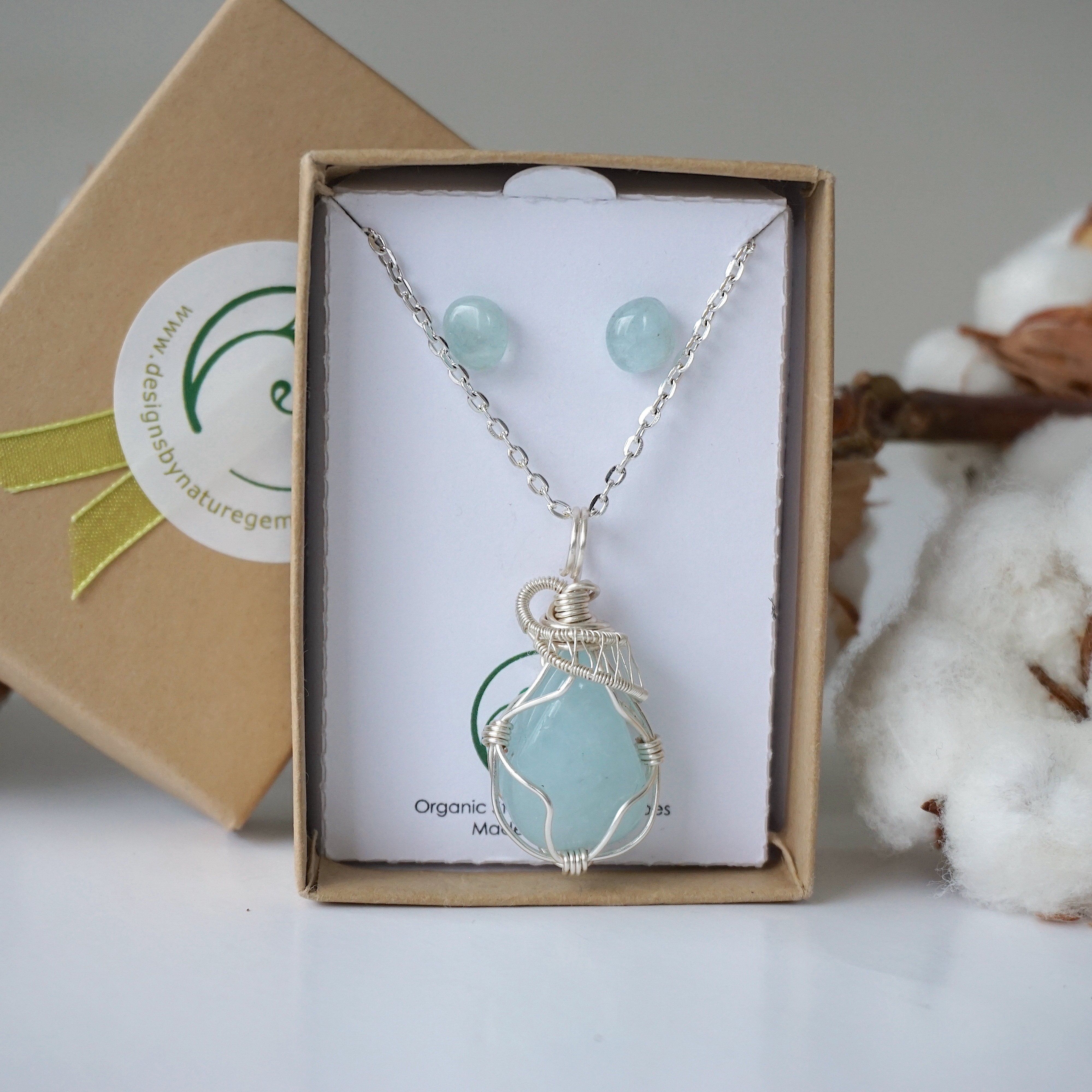Elegant Aquamarine Jewelry Gift Set - Silver Plated Necklace & Earrings for Women | Perfect Birthday, Anniversary & Valentine's Day Present | Spa Day, Wedding & Special Occasion Accessories