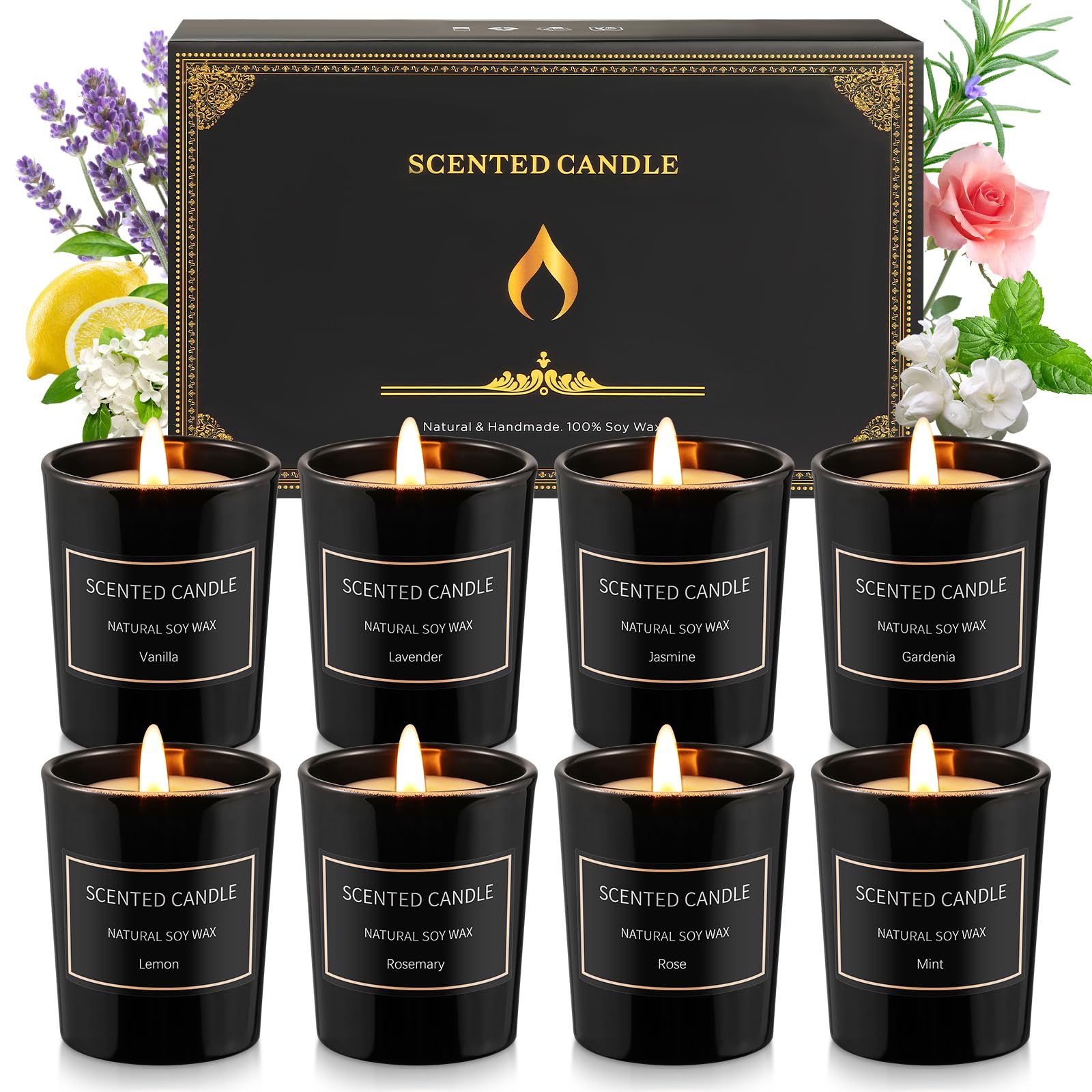 8 Pack Scented Soy Wax Candles - Aromatherapy Gifts for Women, Long-Lasting Jar Candles (3.5oz) - Perfect for Home, Birthday, Mother's Day & Relaxation
