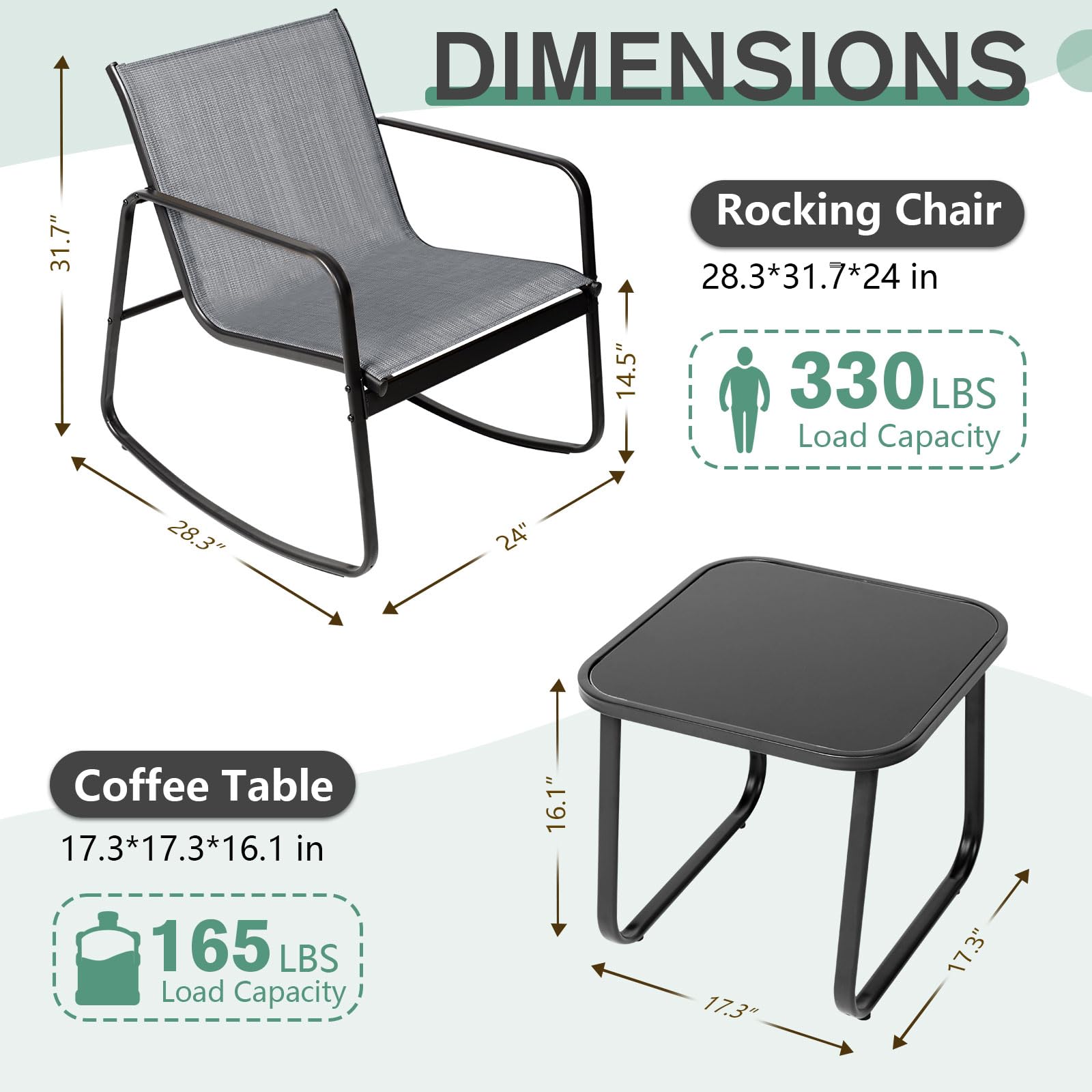 3-Piece Outdoor Patio Furniture Set - Modern Black Wicker Rattan Conversation Set with Coffee Table for Yard, Balcony, Bistro & Garden (Grey) - Perfect for Relaxing, Entertaining & Outdoor Dining