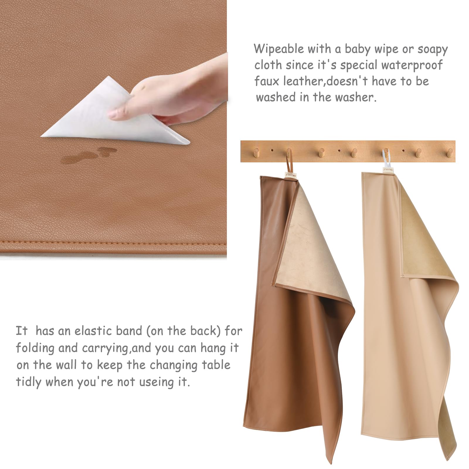 Owlowla Portable Baby Diaper Changing Pad - Waterproof Travel Changing Mat with Liner for Newborns & Toddlers (Beige & Brown) | Ideal for Nursery, Travel, and On-the-Go Diaper Changes