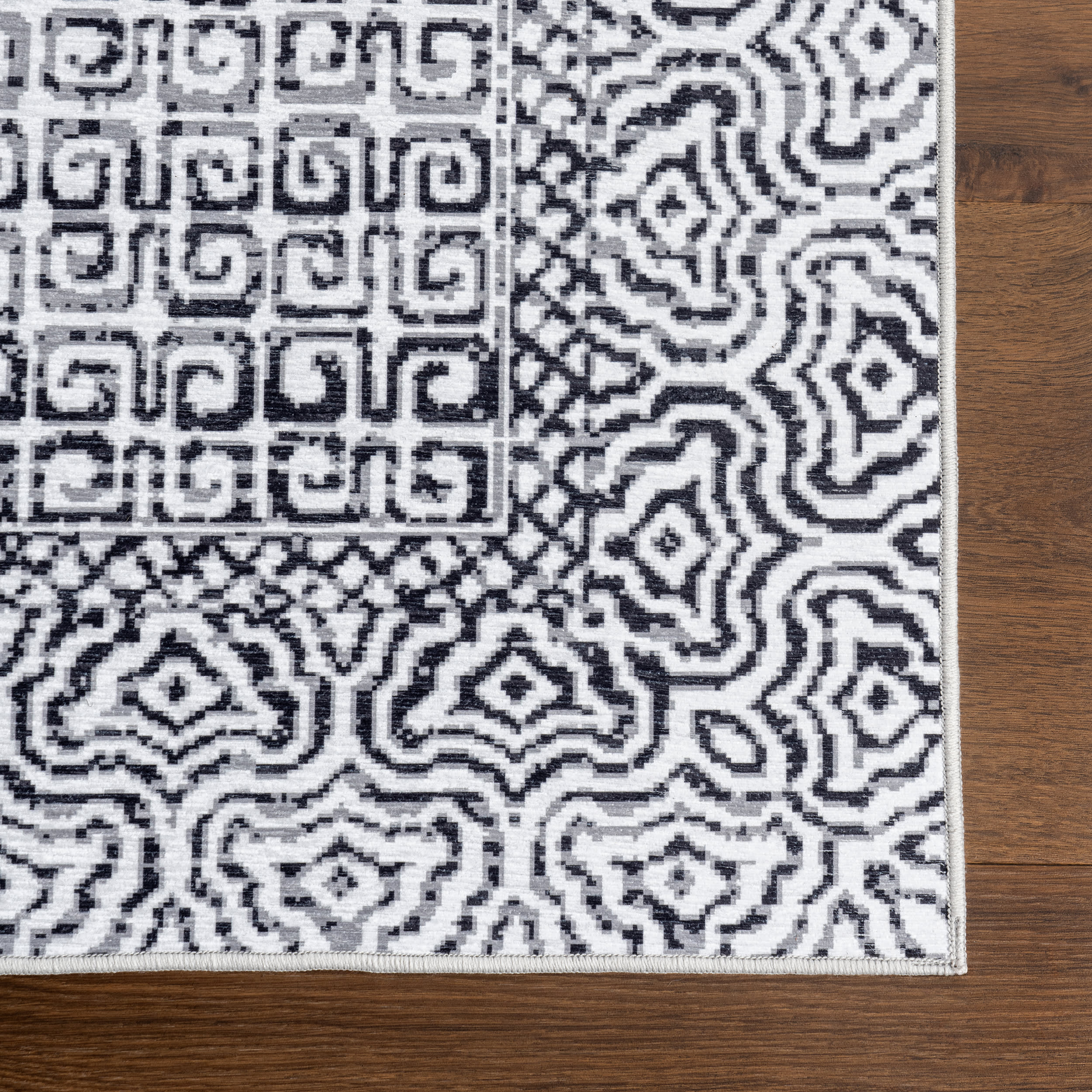 Diamond Mosaic Spill Proof Washable Rug - Non-Slip Grey Area Rug for Living Room, Bedroom & Nursery | Easy Clean Pet & Kid Friendly Floor Mat