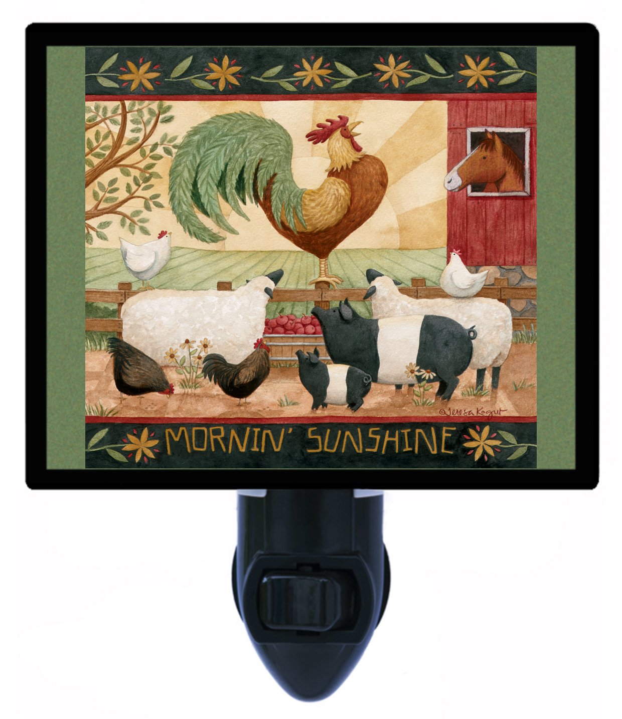 Country & Folk Style Rooster LED Night Light - Mornin' Sunshine Decor for Bedroom, Nursery, or Farmhouse Kitchen