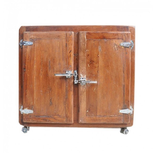 Reclaimed Wood Small Sideboard Buffet Cabinet with Wheels - 47 Inch Rustic Honey Finish | Perfect for Dining Room Storage, Kitchen Organization & Entryway Decor