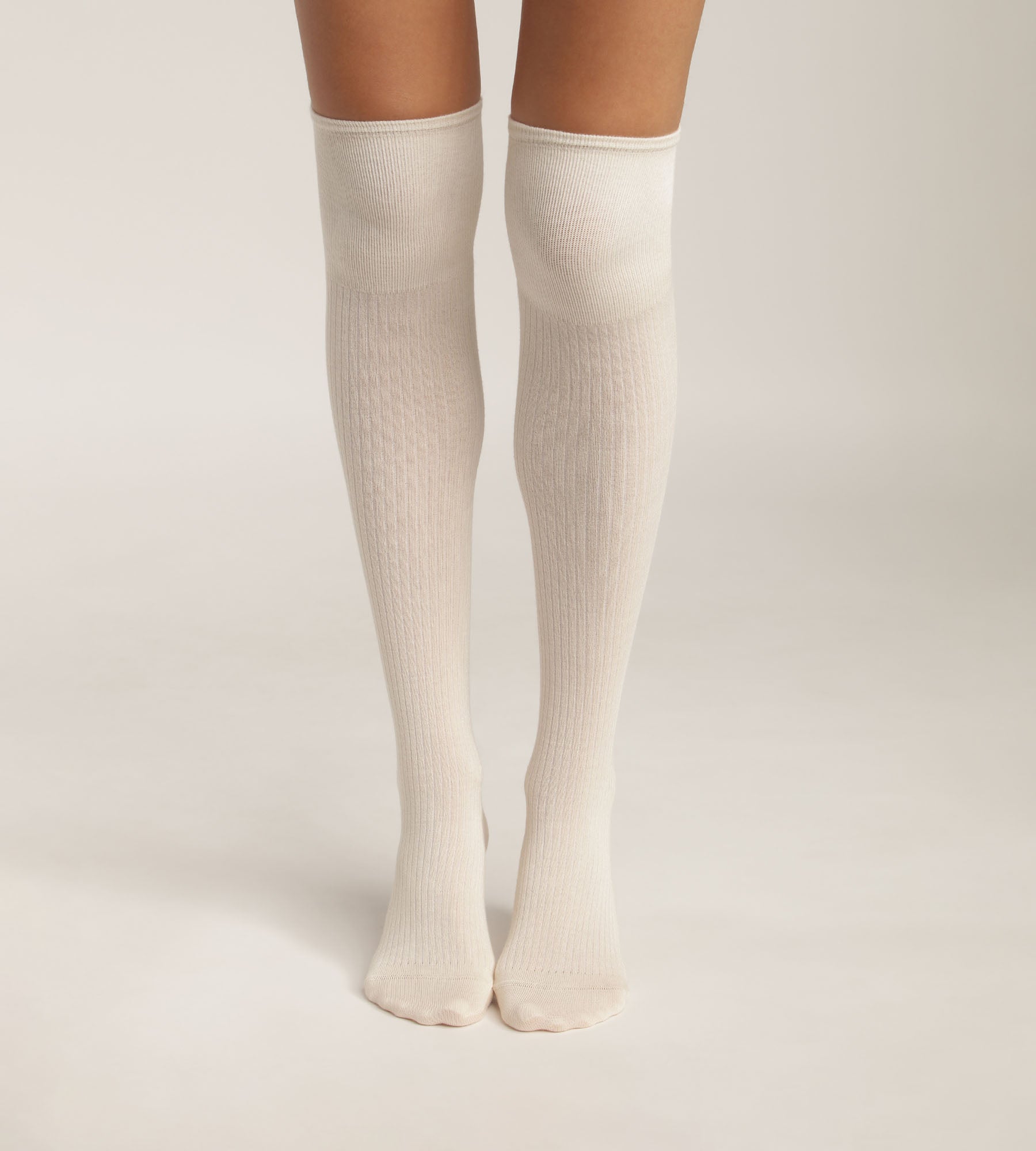 Women's Cream Ribbed Cotton Knee-High Socks - Soft & Comfortable for Everyday Wear, Work, or Casual Outfits
