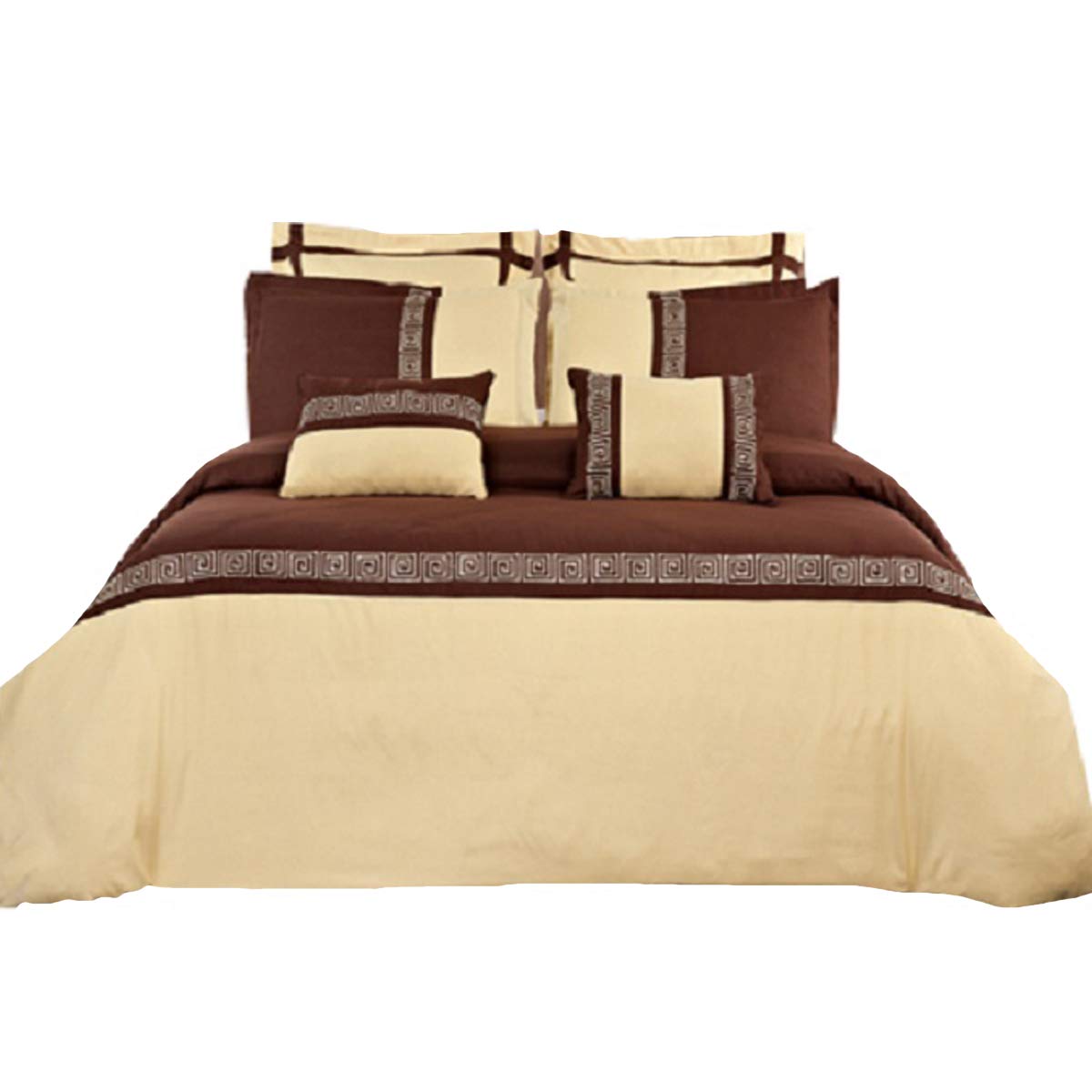 Luxury Embroidered Microfiber 8-Piece Full/Queen Comforter Set - Gold & Chocolate (Includes Duvet Cover + Down Alternative Comforter) | Perfect for Master Bedroom, Guest Room & Cozy Home Decor