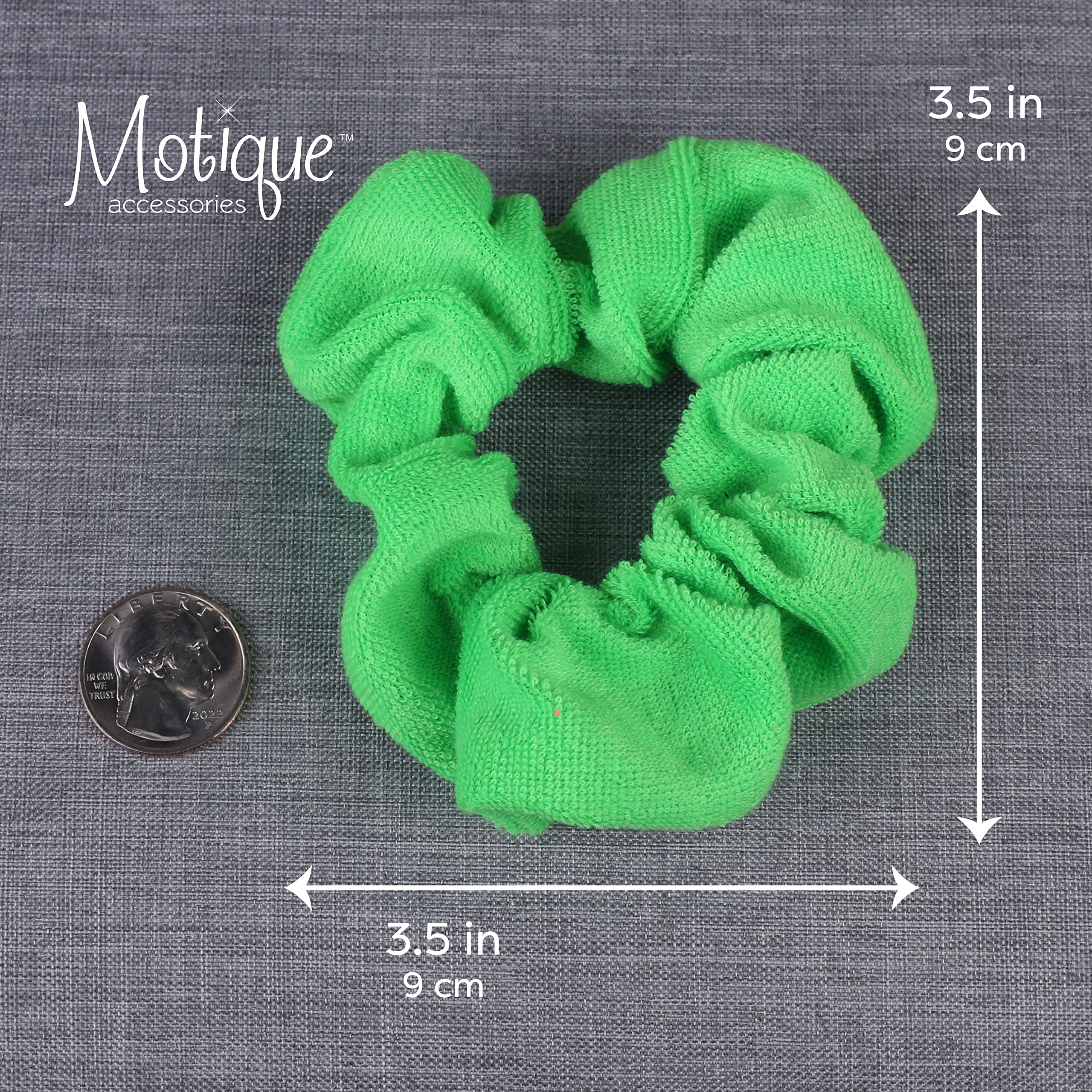Set of 2 Terry Hair Scrunchies - Neon Green Hair Ties for Workouts, Yoga, and Everyday Style