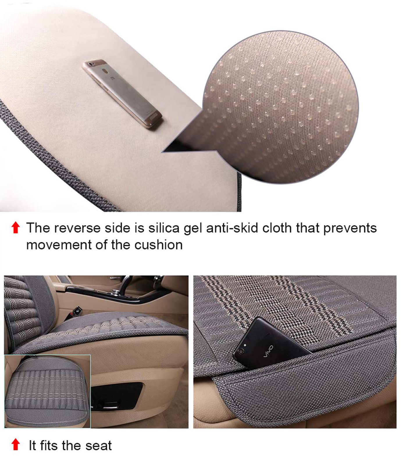 Premium Car Seat Cushion with Bamboo Charcoal - Universal Fit for Trucks, Vans, SUVs & Cars - Breathable Comfort Seat Cover with Storage Pouch (Gray) - Perfect for Long Drives, Road Trips & Daily Commutes