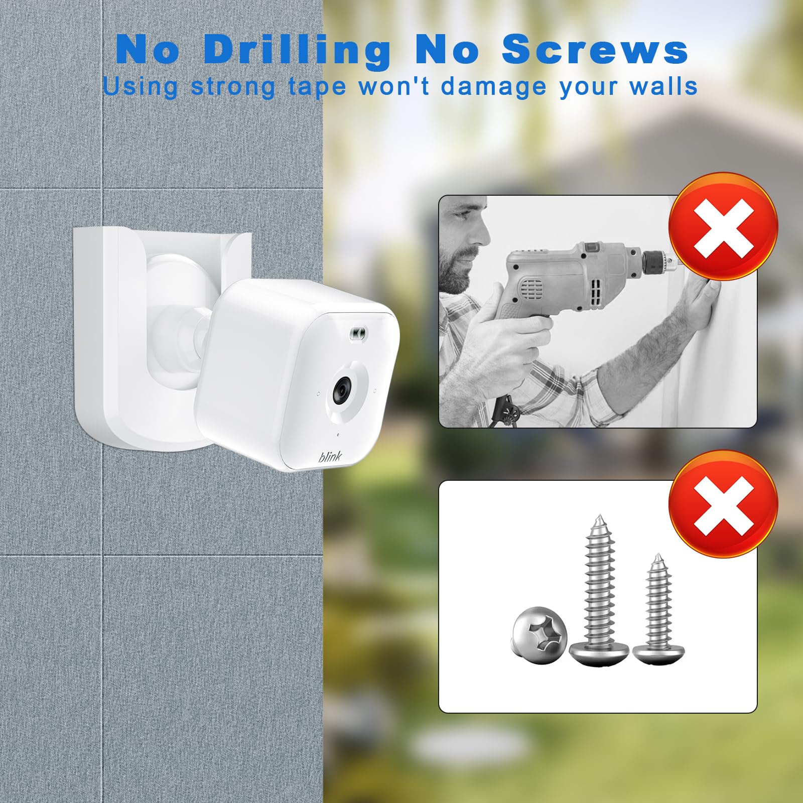 No Drill No Screw Blink Mini Camera Mount - Strong Adhesive Wall Mount for Blink Mini/Mini 2/Outdoor 4 (Camera Not Included) - Easy Installation Indoor Security Camera Holder - 3 Pack White - Perfect for Home, Office & Baby Monitor Setup