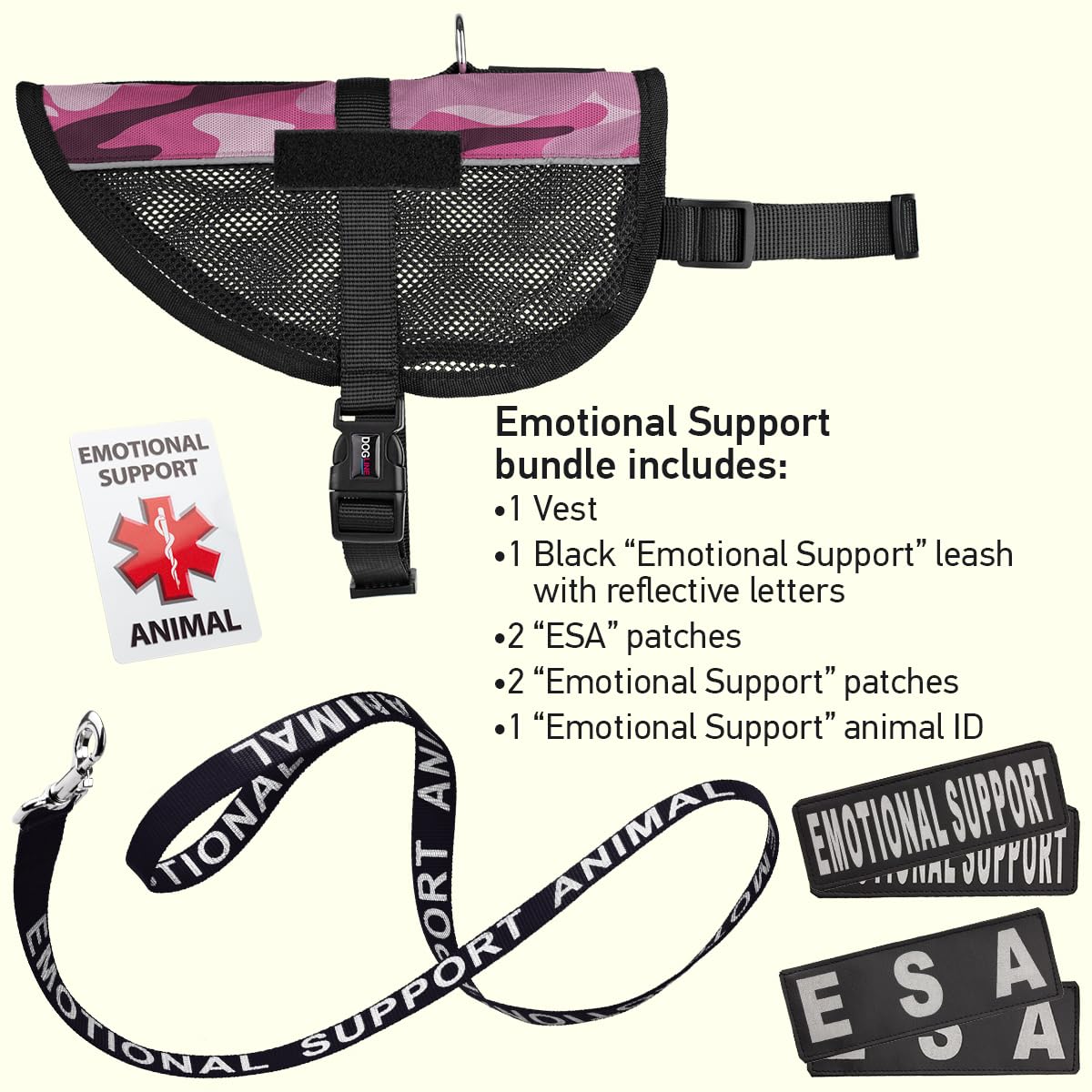 Emotional Support Dog Vest Bundle - Adjustable Service Dog Harness with Reflective ESA Patches, Leash & ID Card - Perfect for Therapy Dogs, Travel & Public Access