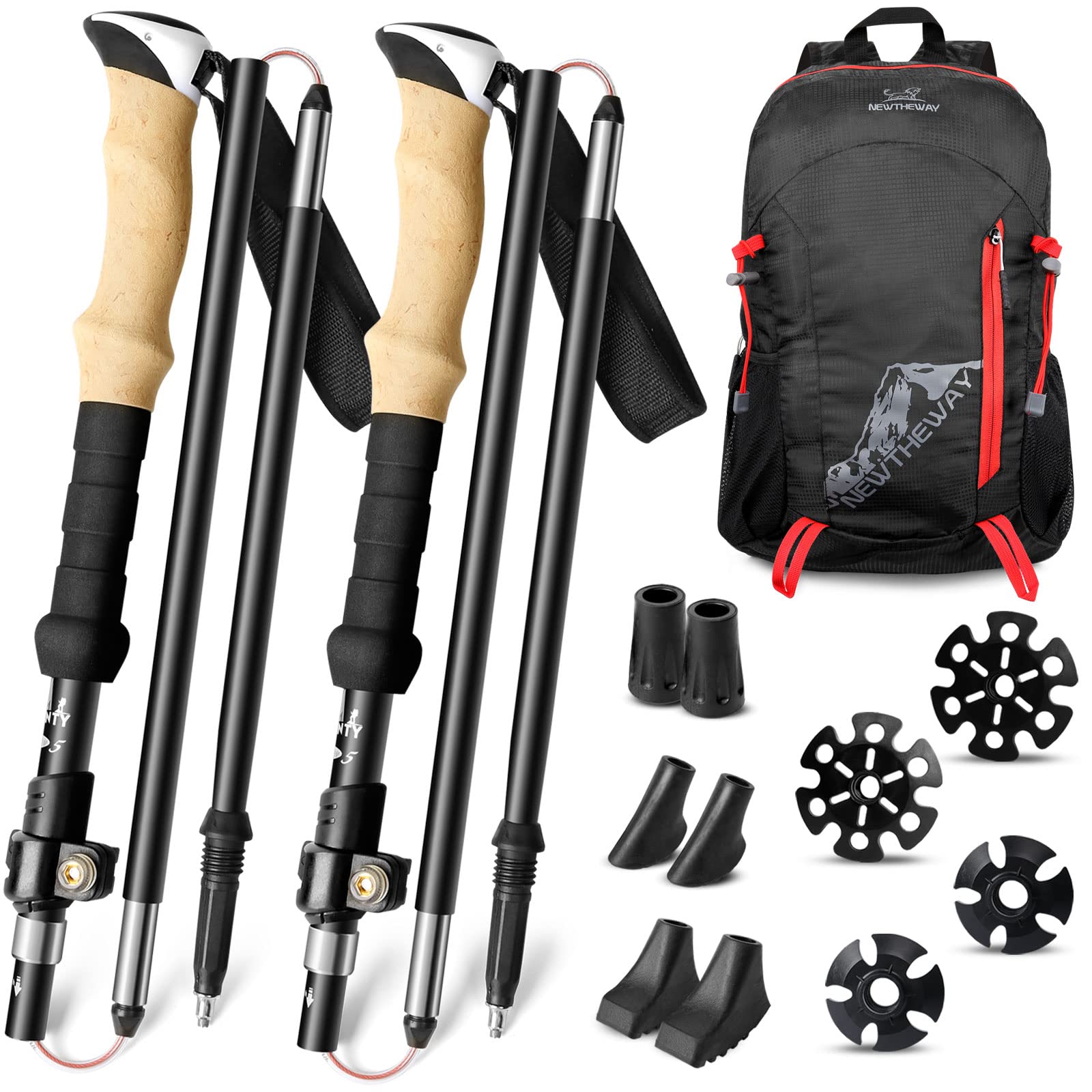 Odoland Trekking Poles - 2 Pack Collapsible Lightweight Hiking Sticks with Adjustable Quick Locks for Men & Women | Perfect for Hiking, Camping, Backpacking & Outdoor Adventures