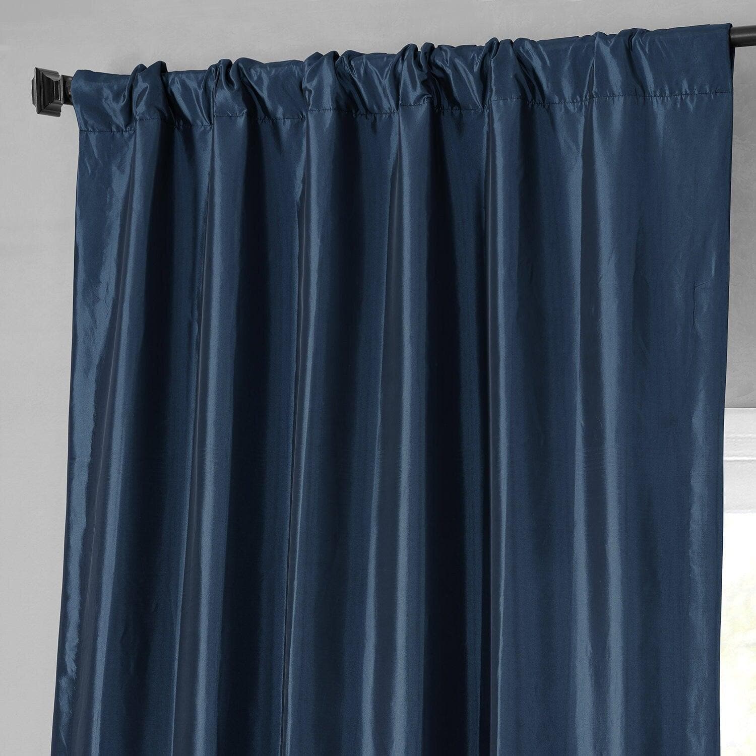 Navy Blue Solid Faux Silk Taffeta Blackout Curtains for Bedroom & Living Room - Light Blocking Window Drapes for Better Sleep & Privacy