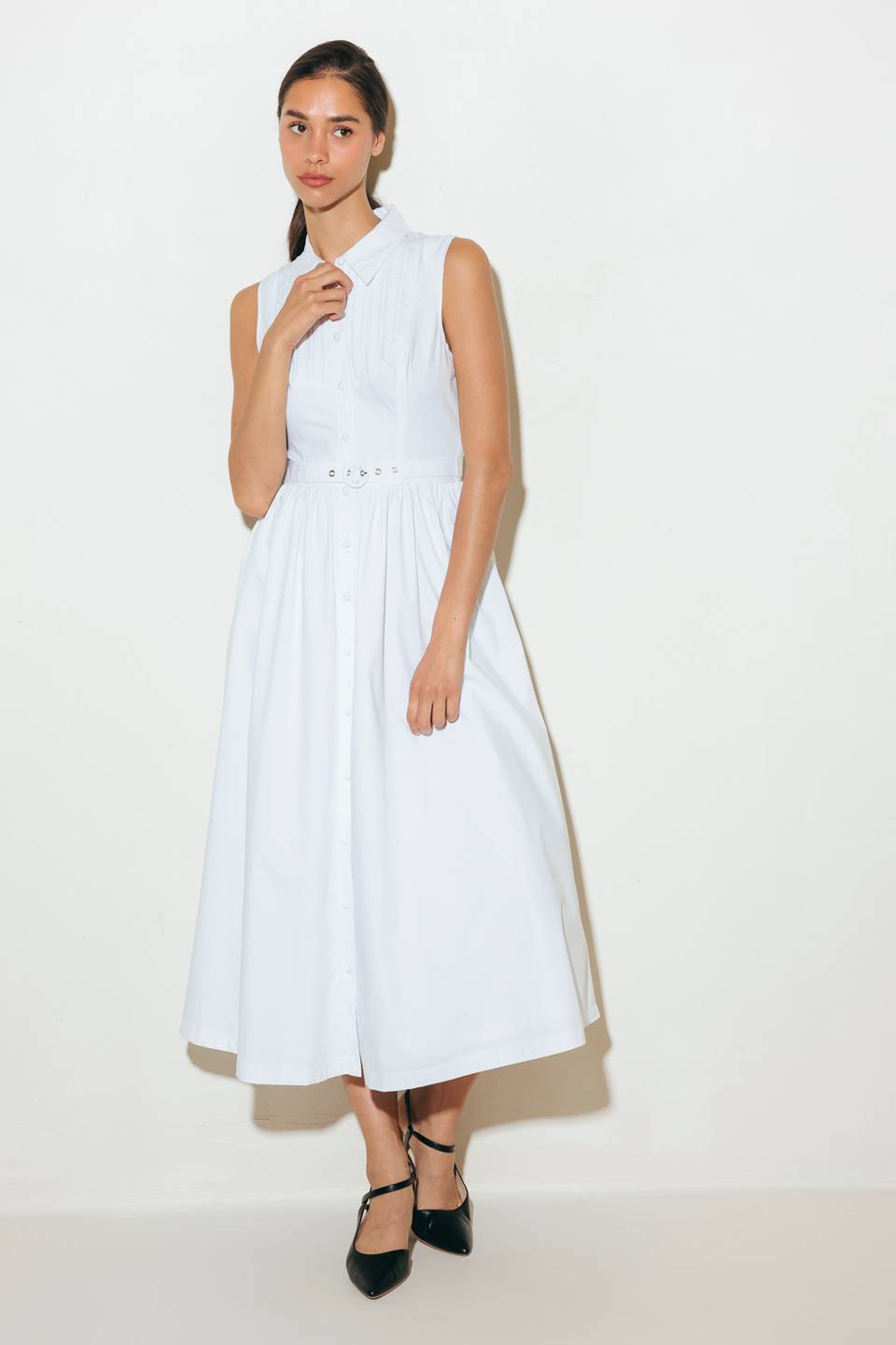 North East White Woven Midi Dress - Elegant Summer Casual Dress for Women, Perfect for Beach Vacations, Brunch Dates & Outdoor Weddings