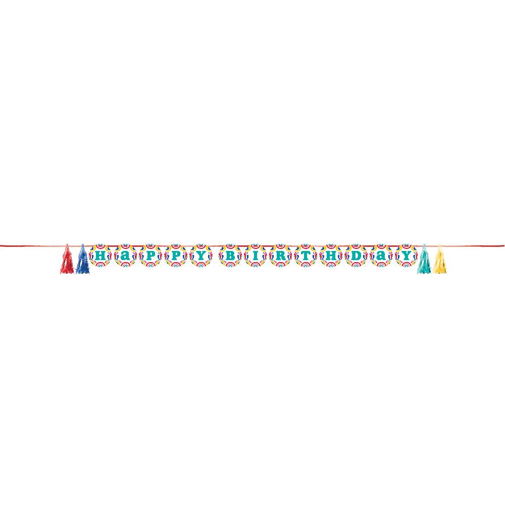 12 Pack Bulk Birthday Swirls Shaped Banner with Ribbon and Tassels - Colorful Party Decorations for Birthday Celebrations, Baby Showers & Special Events