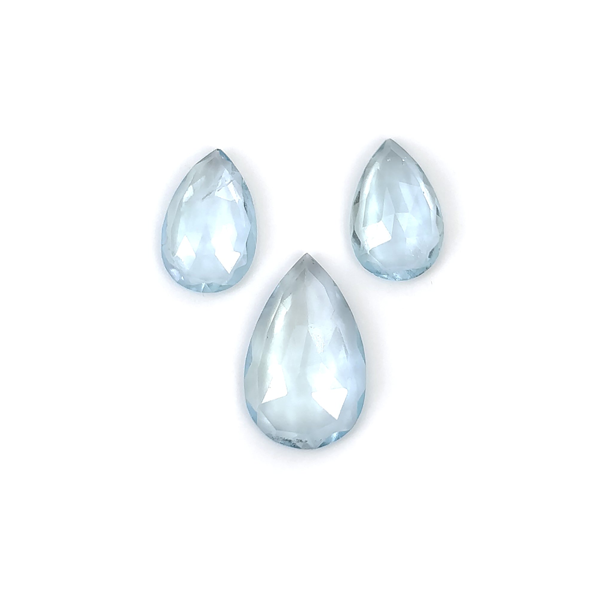 Natural Untreated Blue Aquamarine Gemstone - 6.15cts Rose Cut Pear Shape (13.5x7.5mm & 18x10.5mm) 3-Piece Set for Jewelry Making, Engagement Rings & Luxury Gifts