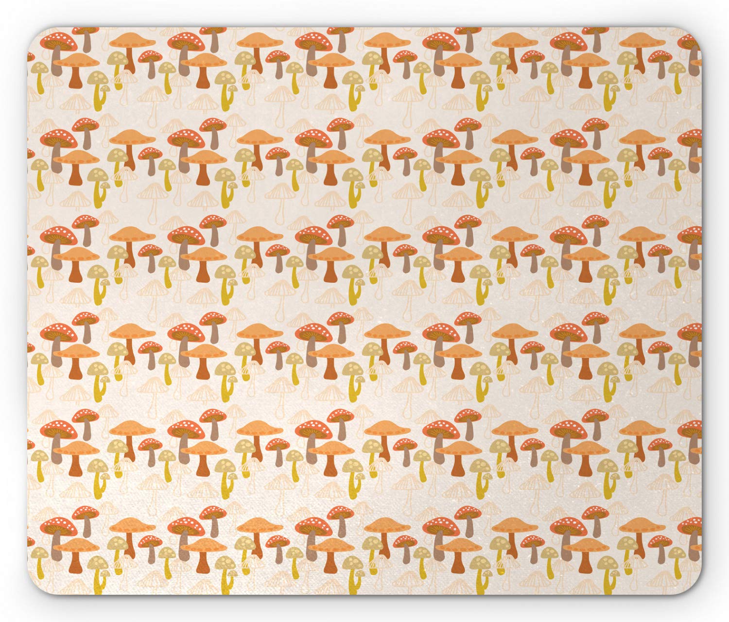 Ambesonne Mushroom Mouse Pad - Non-Slip Rubber Gaming Mousepad with Caricature Forest Illustration in Striped & Dotted Design, Standard Size (Pale Peach/Umber/Orange) - Perfect for Office, Gaming & Home Computer Use