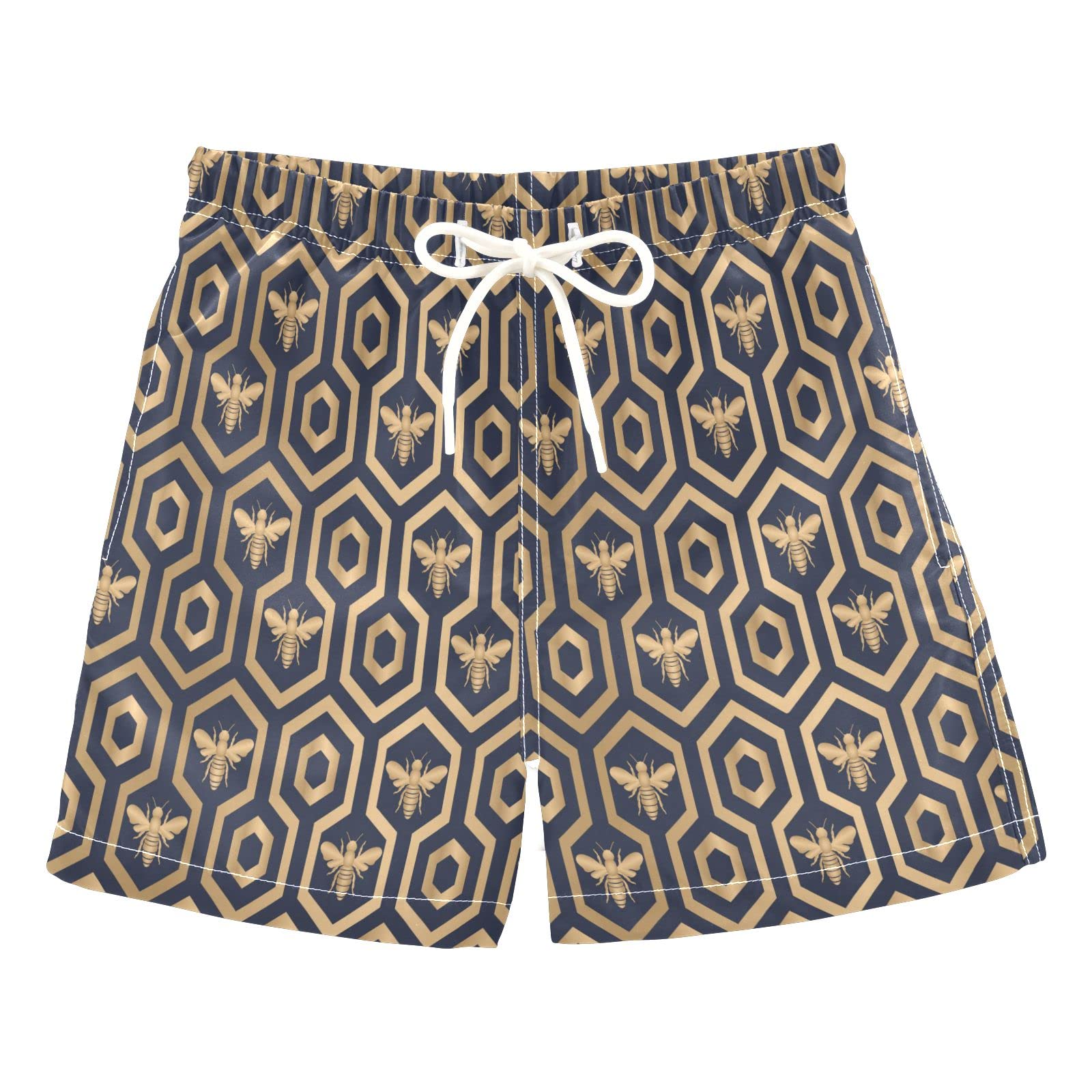 Hexagon Bee Hive Pattern Boys Swim Trunks - Quick Dry Toddler Beach Board Shorts for Kids 2T | Perfect for Pool, Beach & Summer Water Activities