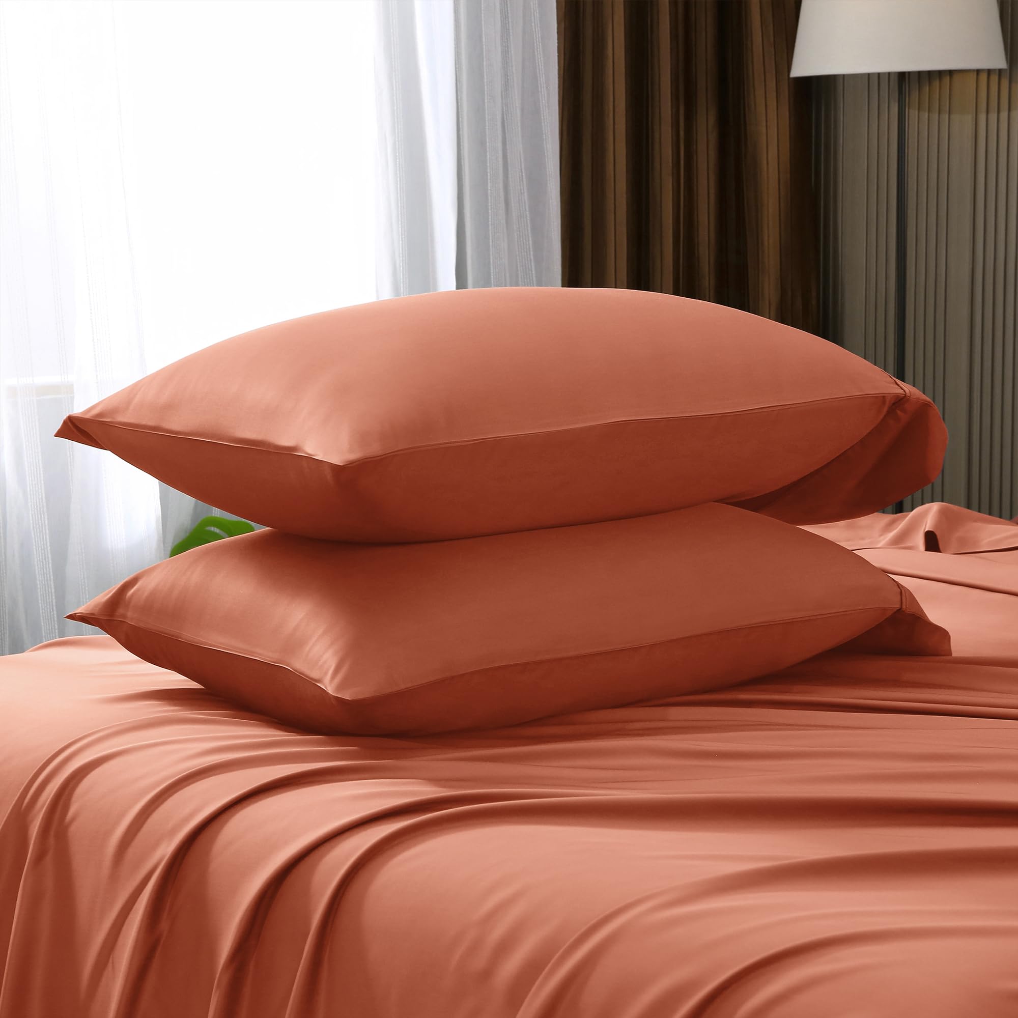 Bamboo Rayon Cooling Bed Sheets Set - 4 Piece Silky Soft, Breathable Full Size Sheets & Pillowcases with Deep Pocket (Fits up to 16