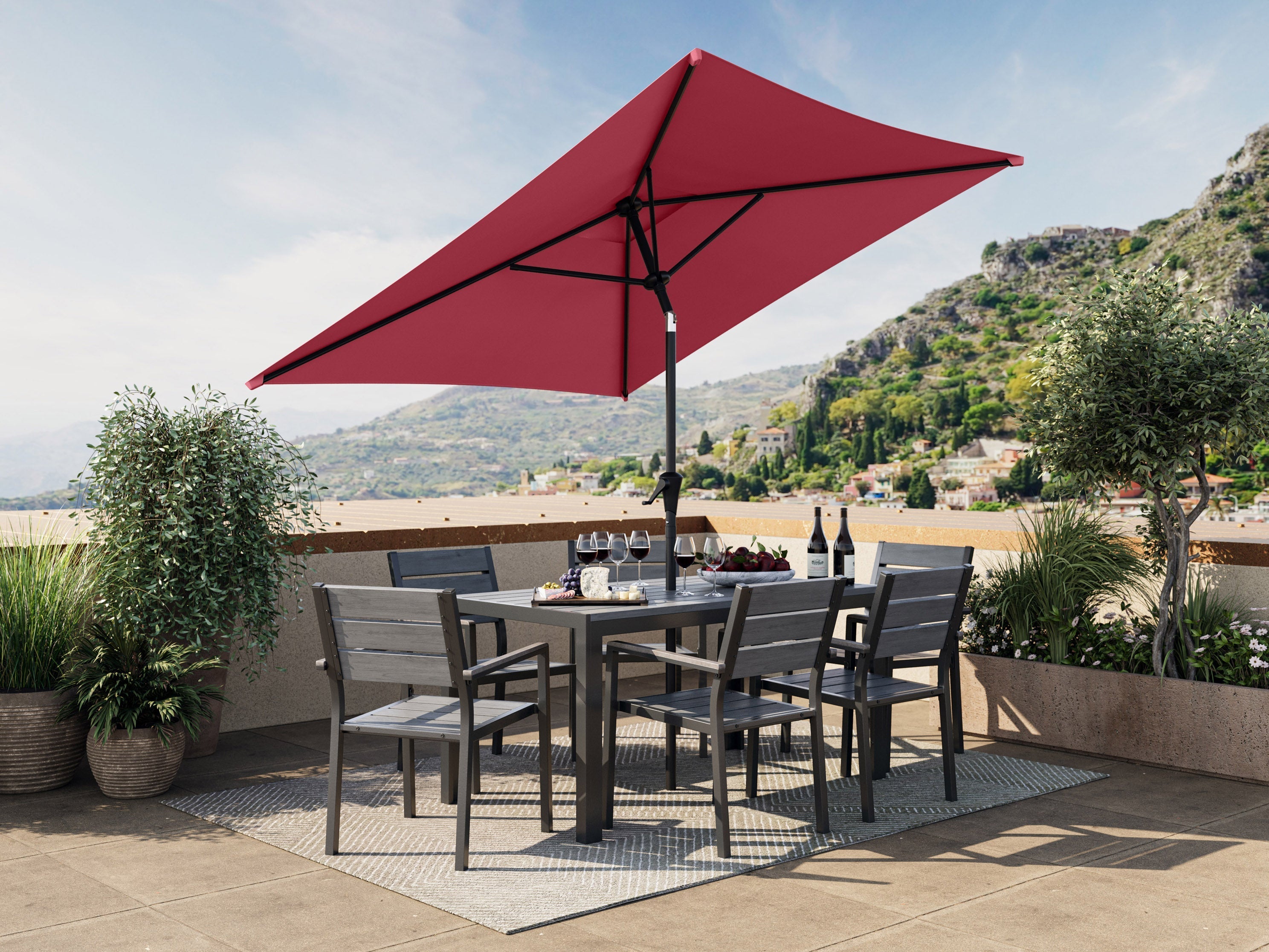 9ft Square Wine Red Patio Umbrella - Outdoor Sun Shade for Garden, Poolside, and Backyard Relaxation