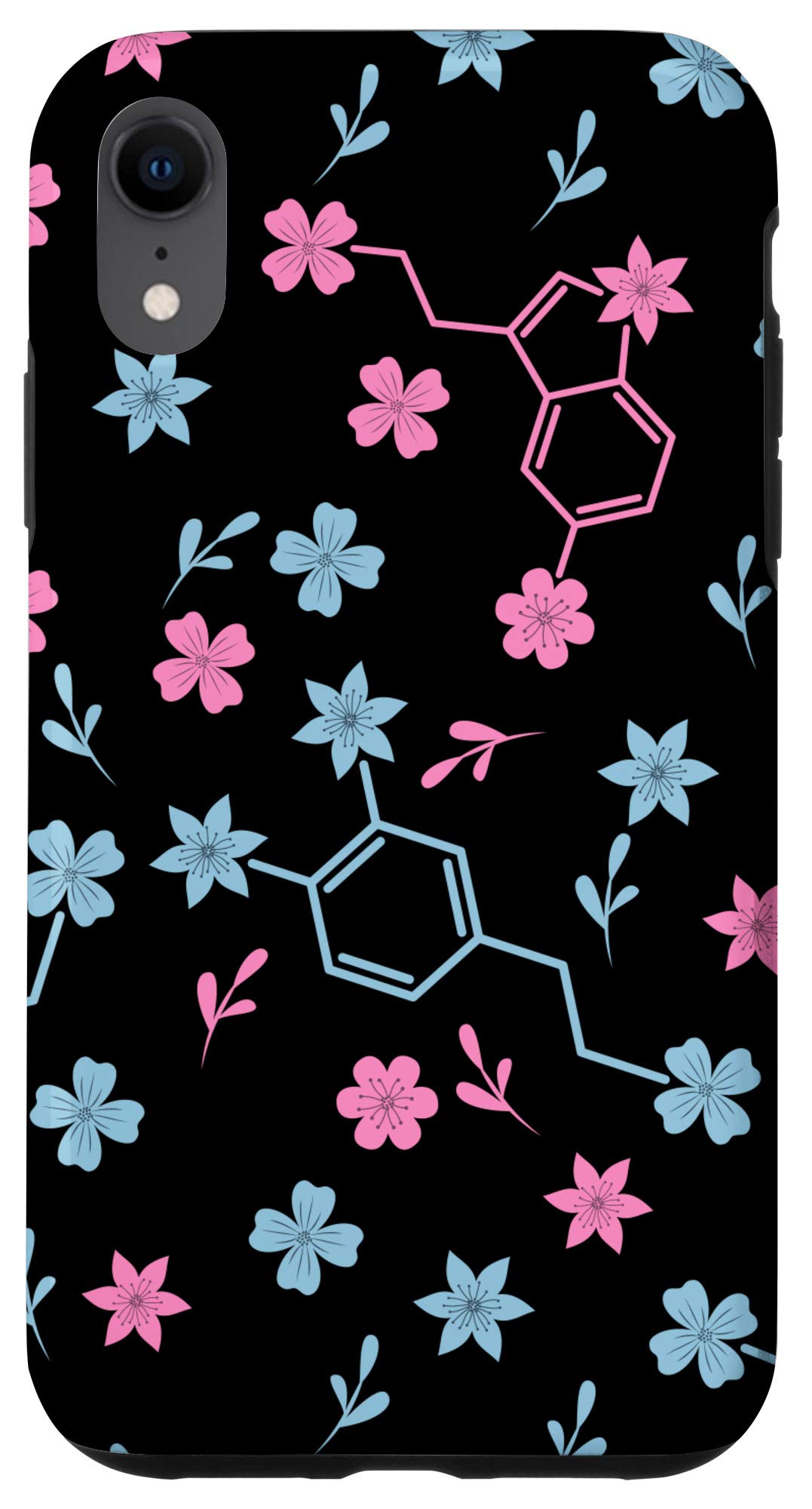 iPhone XR Case with Serotonin & Dopamine Molecules Floral Design - Perfect for Science Lovers, Students & Psychology Enthusiasts