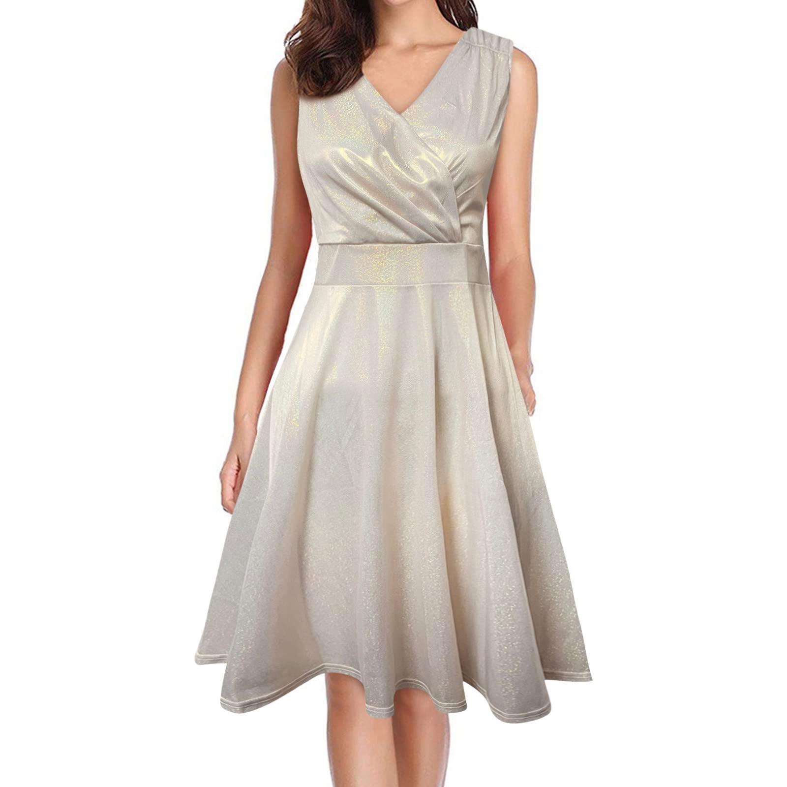 Elegant Women's Sleeveless Wrap V-Neck A-line Cocktail Dress for Bridesmaid, Wedding Guest & Party | Formal Evening Gown for Special Occasions