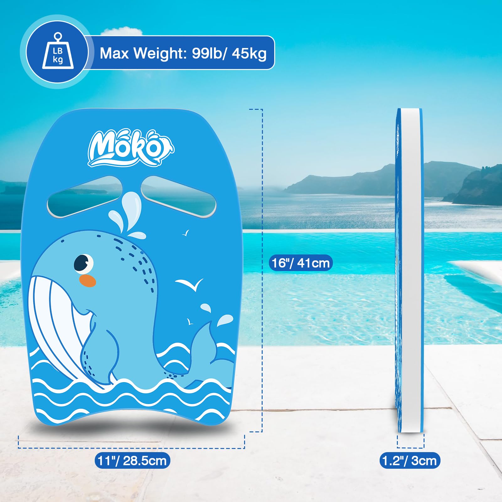 MoKo Swim Kickboard for Kids - Cartoon Swimming Training Kick Board, Pool Exercise Equipment to Improve Natural Swimming Position - Perfect for Swim Lessons, Water Aerobics & Family Fun