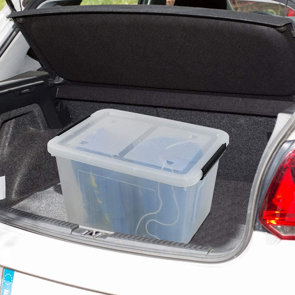 35 Quart Plastic Storage Bin with Wheels - 4 Pack Latching Storage Boxes for Home Organization, Garage, Closet & Moving Supplies - Durable Stackable Containers for Easy Storage & Transport