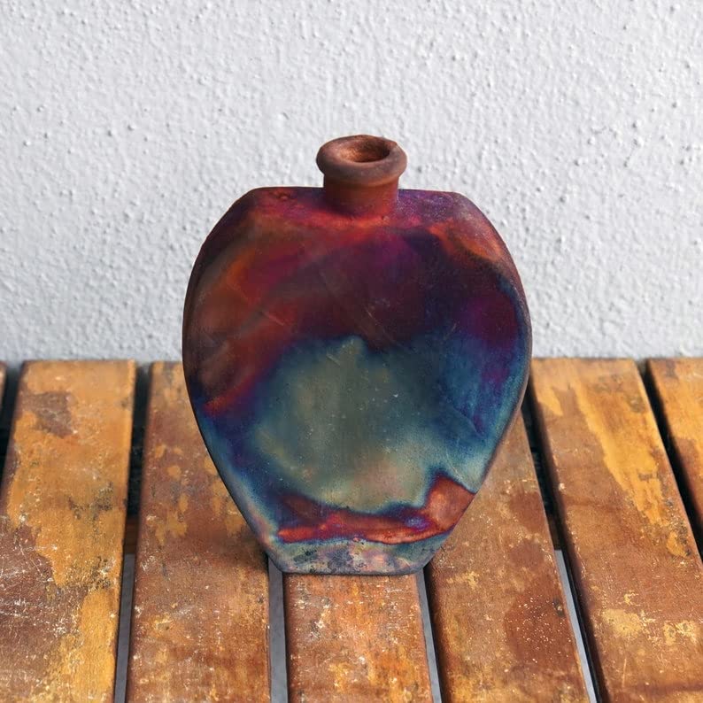 Handmade 6.3 Inch Raku Ceramic Vase - Japanese Inspired Pottery Gift for Women, Boho Home Decor, Wedding Gift for Bridesmaids, Mother's Day Present - Perfect for Living Room, Bedroom & Office Decor