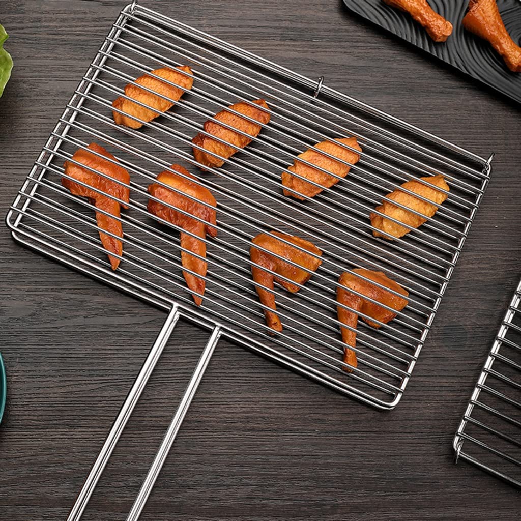 Premium Fish Grilling Basket for BBQ - Detachable & Foldable Handle, 30x21cm Silver Grill Accessories - Perfect for Camping, Beach Picnics & Backyard Barbecues