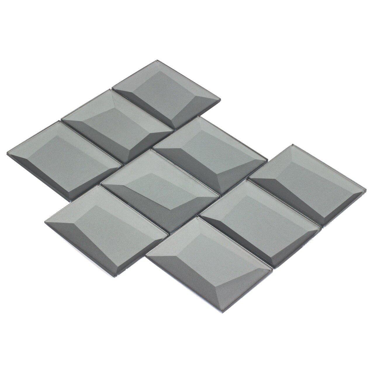 Dimensional Grey Glass Wall Tile - Modern Mosaic Backsplash for Kitchen & Bathroom Decor