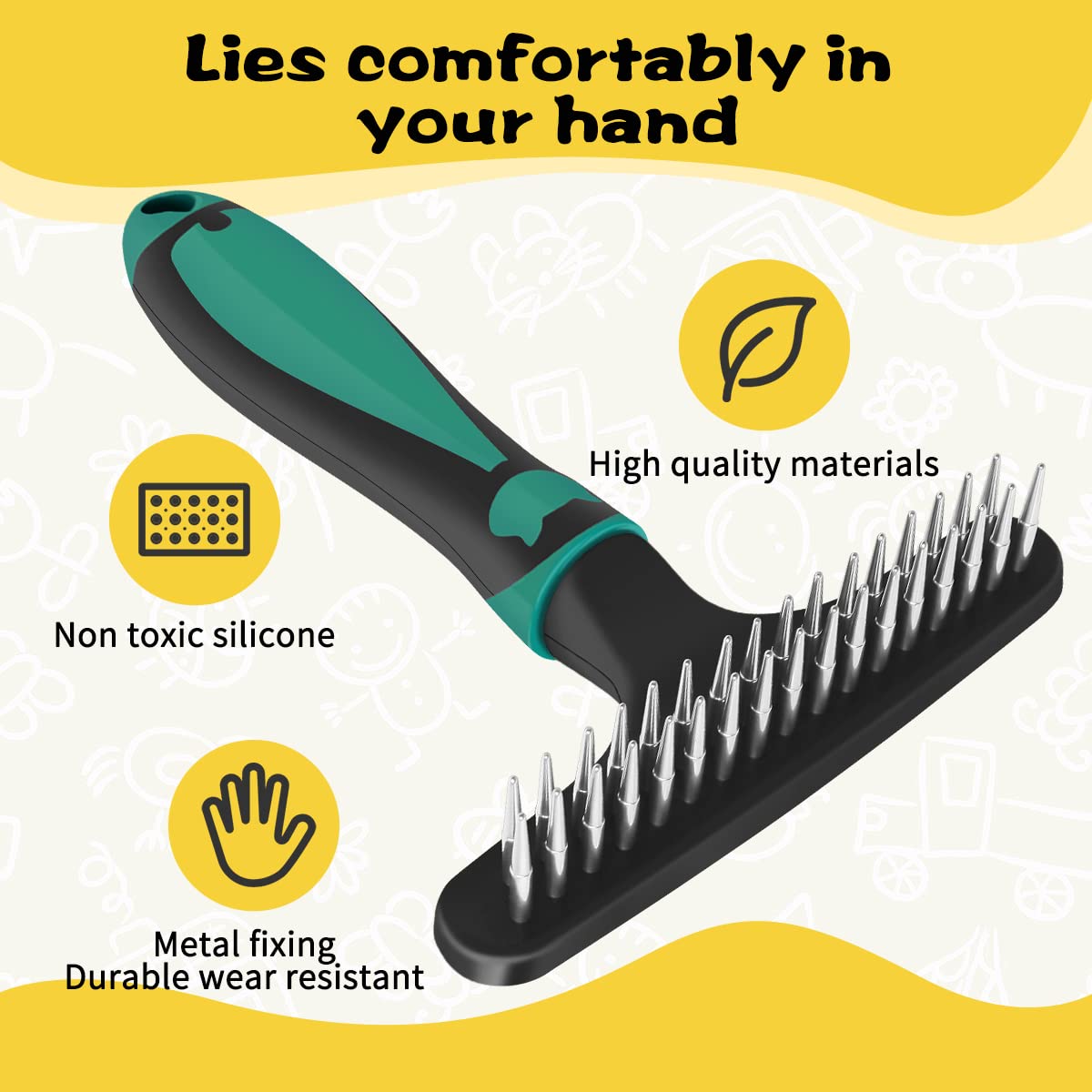 Premium Carpet Rake & Groomer - Shag Rug Rake with Ergonomic Silicone Handle, Pet Hair Remover & Deshedding Brush for Dogs, Perfect for Carpet Restoration and Deep Cleaning (Green) - Ideal for Home, Office, and Pet-Friendly Spaces