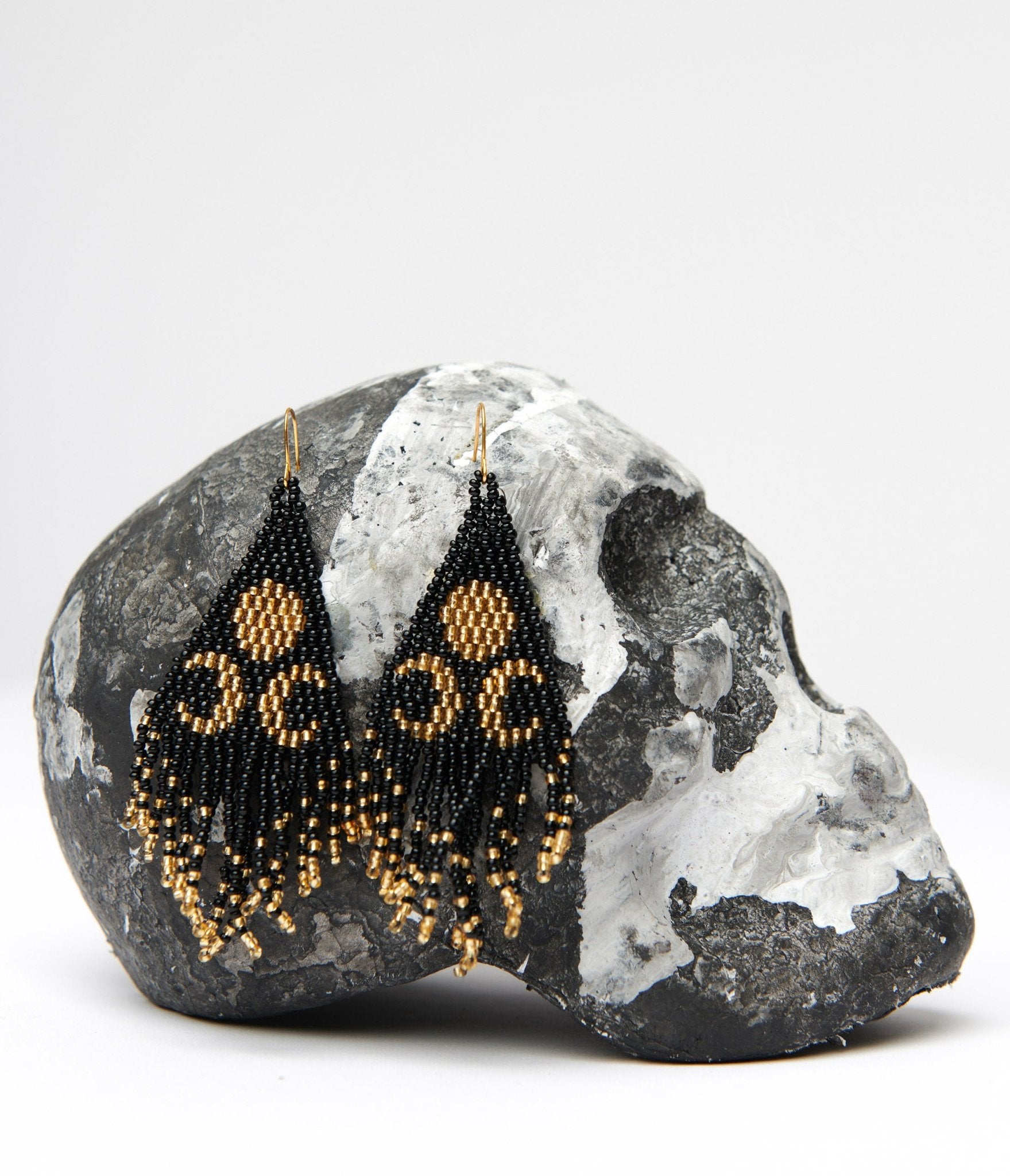 Black & Gold Lunar Reflections Beaded Earrings for Women - Elegant Dangle Boho Jewelry for Party, Wedding & Evening Occasions