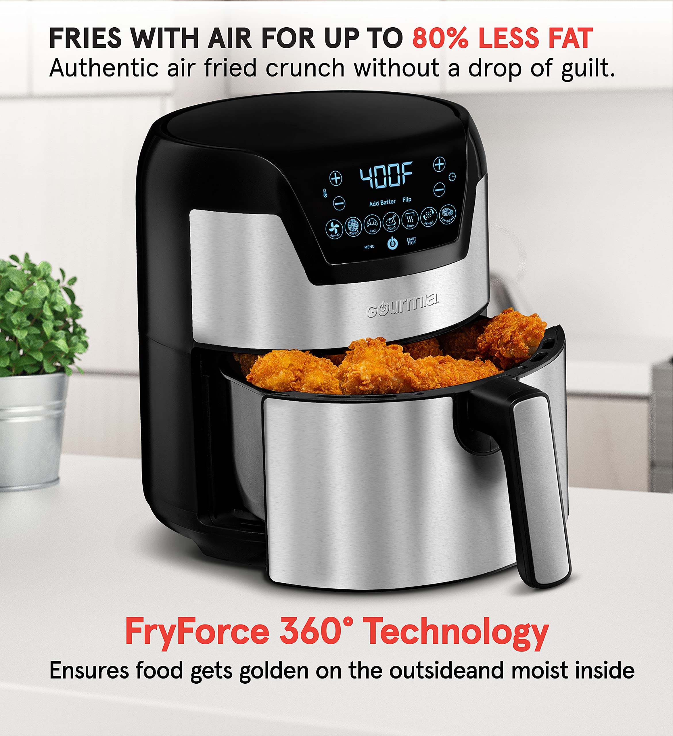Gourmia GAFW598 2-in-1 Digital Air Fryer and Waffle Maker - 5 Quart Capacity for Healthy Cooking | Perfect for Family Meals, Quick Snacks & Breakfast Waffles