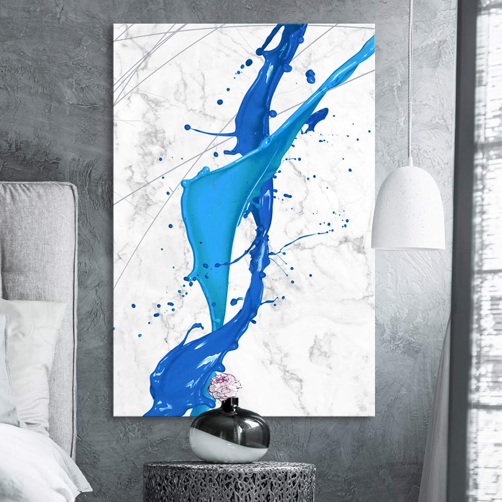 Wall26 - Abstract Blue Acrylic Paint Splash Canvas Wall Art - Modern Giclee Print Gallery Wrap Ready to Hang - 32x48 Inches - Perfect for Living Room, Bedroom & Office Decor