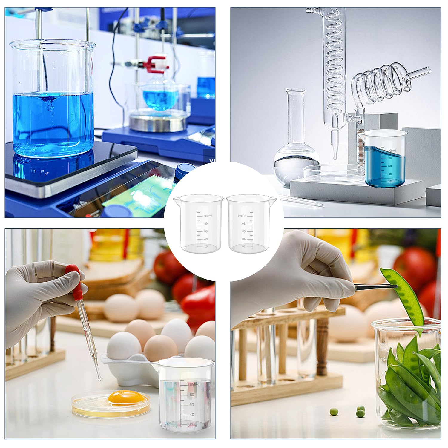 12 Pcs 3.4 Oz (100ml) Clear Plastic Measuring Cups - Lab Beakers for Science Experiments, Baking, Cooking & Liquid Measurement - Durable & Transparent Kitchen & Laboratory Tools