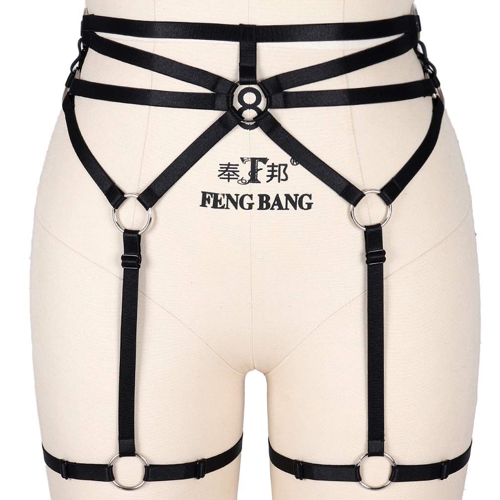 Sexy Women's Punk Harness Garter Belt - Adjustable Elastic Strappy Lingerie with Thigh Straps for Stockings | Gothic Fashion, Burlesque Costume, Fetish Wear & Nightclub Outfits
