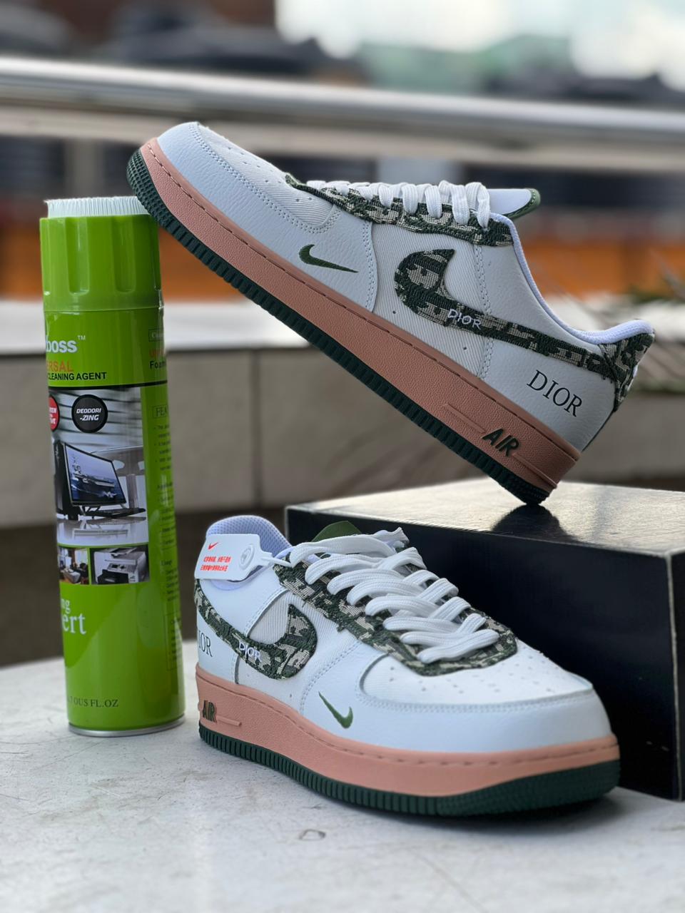 Custom Nike Air Force 1 Low Sneakers - White & Olive Dior Style - Perfect for Streetwear Fashion & Casual Outfits
