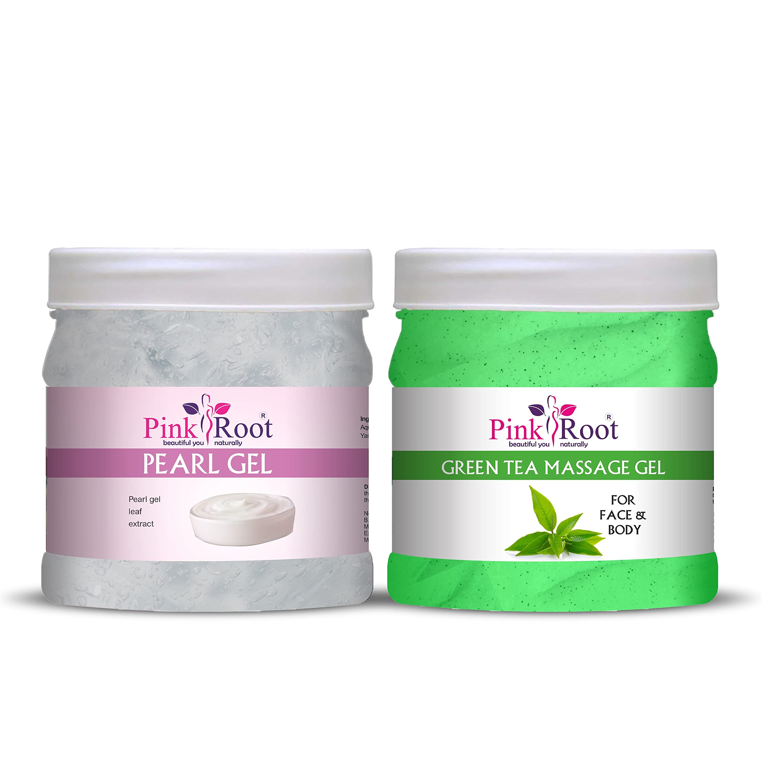 Pink Root Green Tea Massage Gel & Pearl Gel Set - 500ml Each for Relaxation & Skin Care | Spa, Home Massage & Beauty Treatment