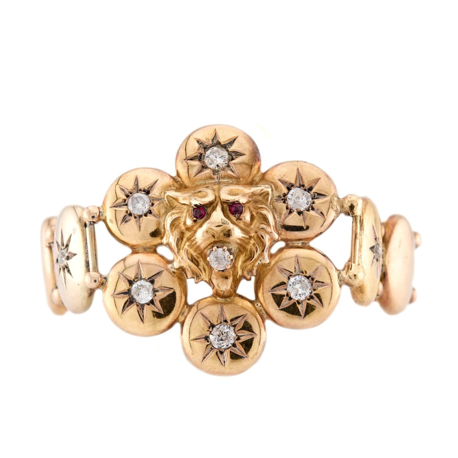 14K Victorian Diamond & Ruby Tiger Button Bracelet - Elegant Vintage Jewelry for Women, Perfect for Parties, Weddings & Special Occasions
