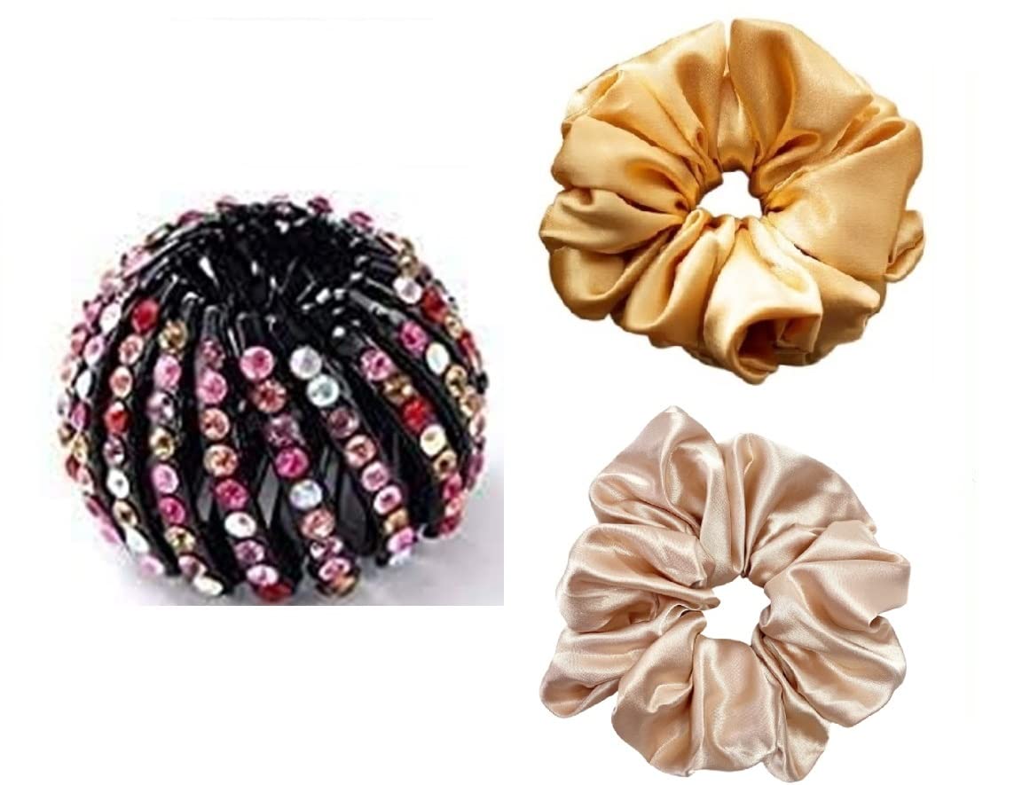 Snowpearl 3-Piece Hair Styling Set - Rhinestone Ponytail Hairpin, Curling Iron, Hair Scrunchies for Women & Girls | Perfect for Parties, Weddings & Everyday Hairstyles