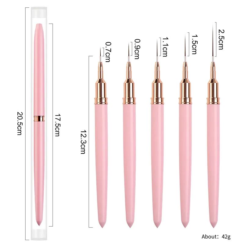 Ultra Fine Nail Liner Brushes - 5 Piece Pink Set for Professional Nail Art & Detailing | Perfect for Acrylic, Gel, and Hand-Painted Designs